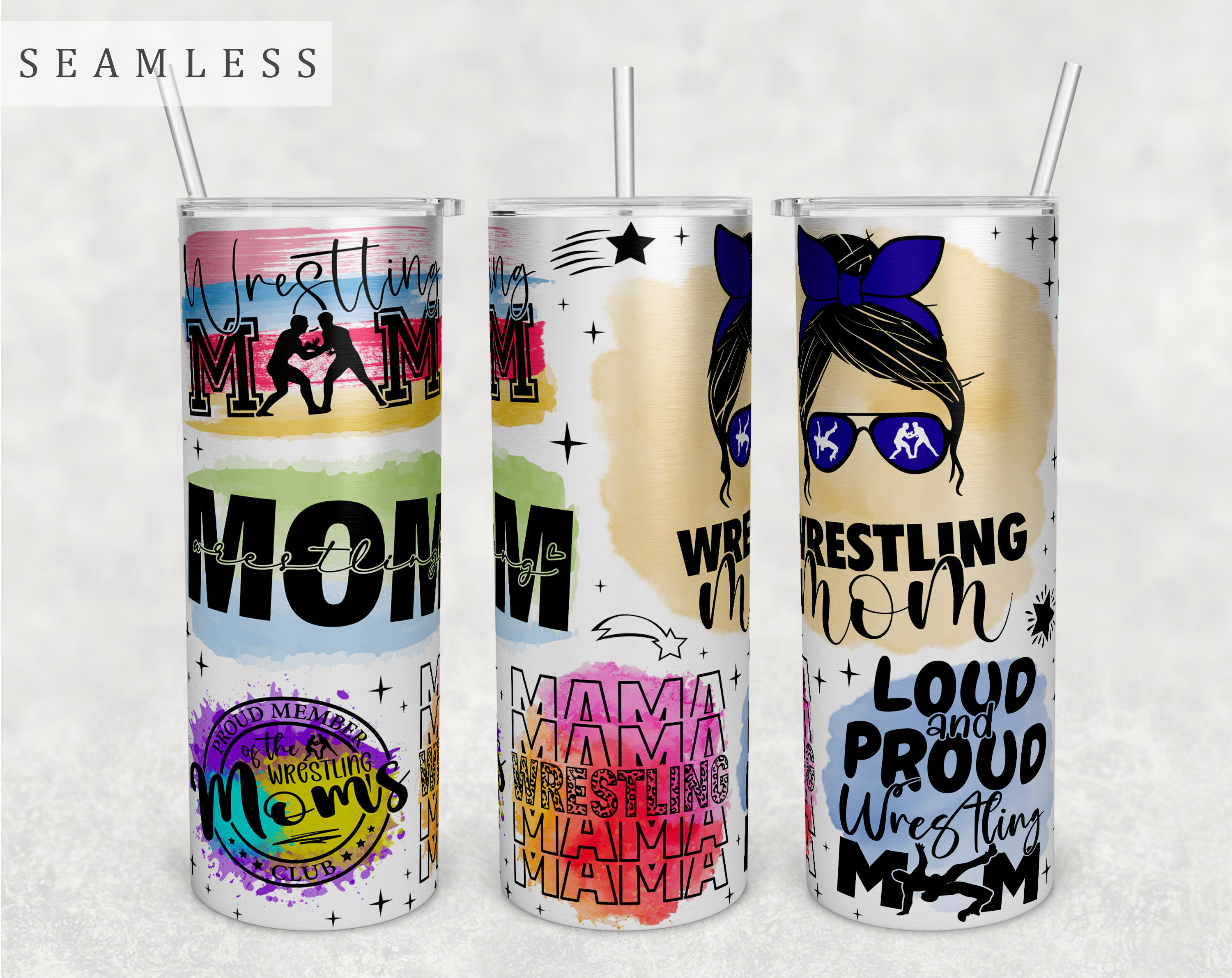 Wrestling Mom Tumbler Wrap, 20oz Skinny Tumbler Sublimation Design By ...