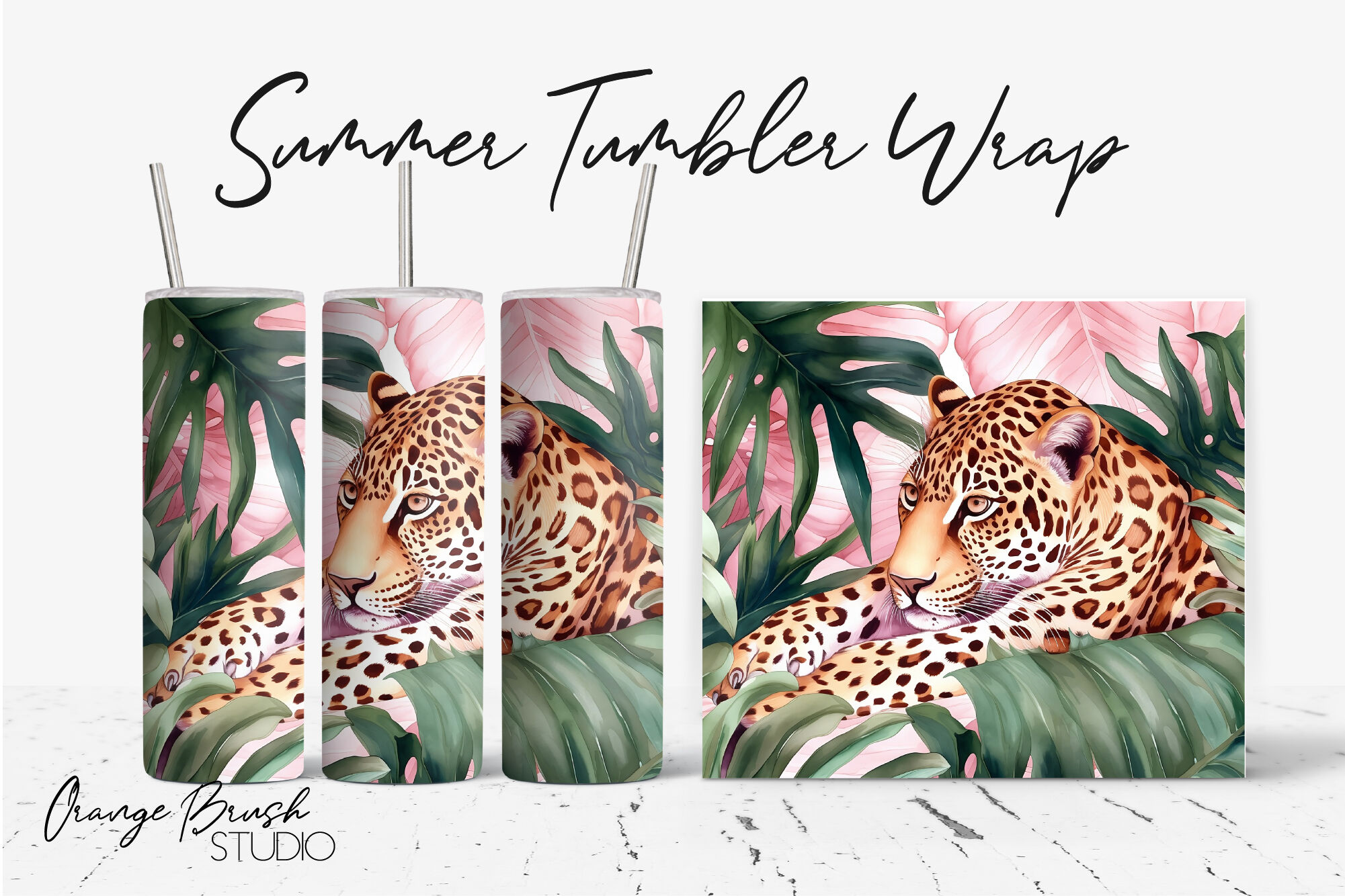 Leopard Tumbler Sublimation Design Summer Tumbler Wrap PNG By