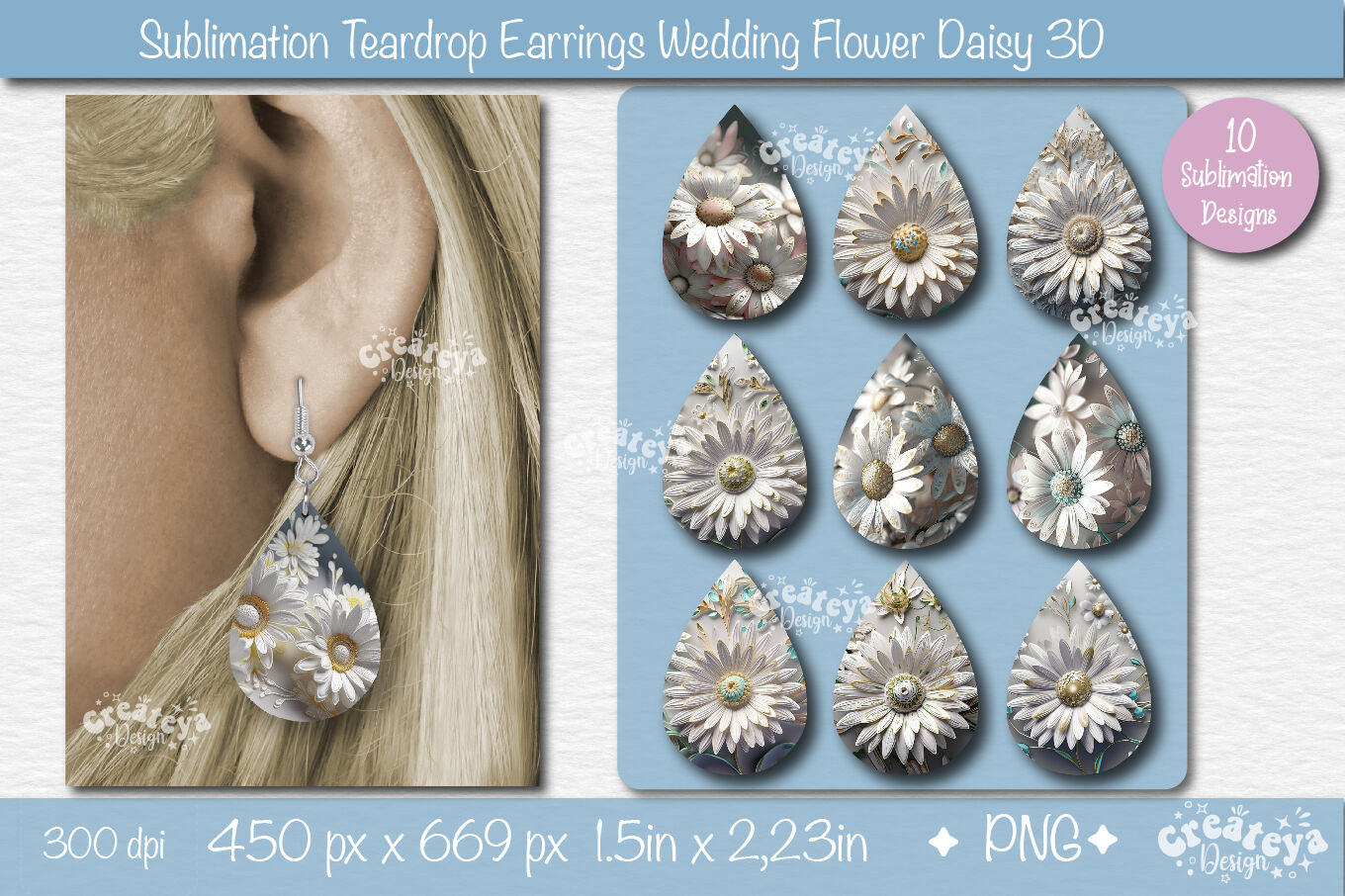 Teardrop Earring Sublimation Bundle Sunflower Earrings Png | FruttiTumbler