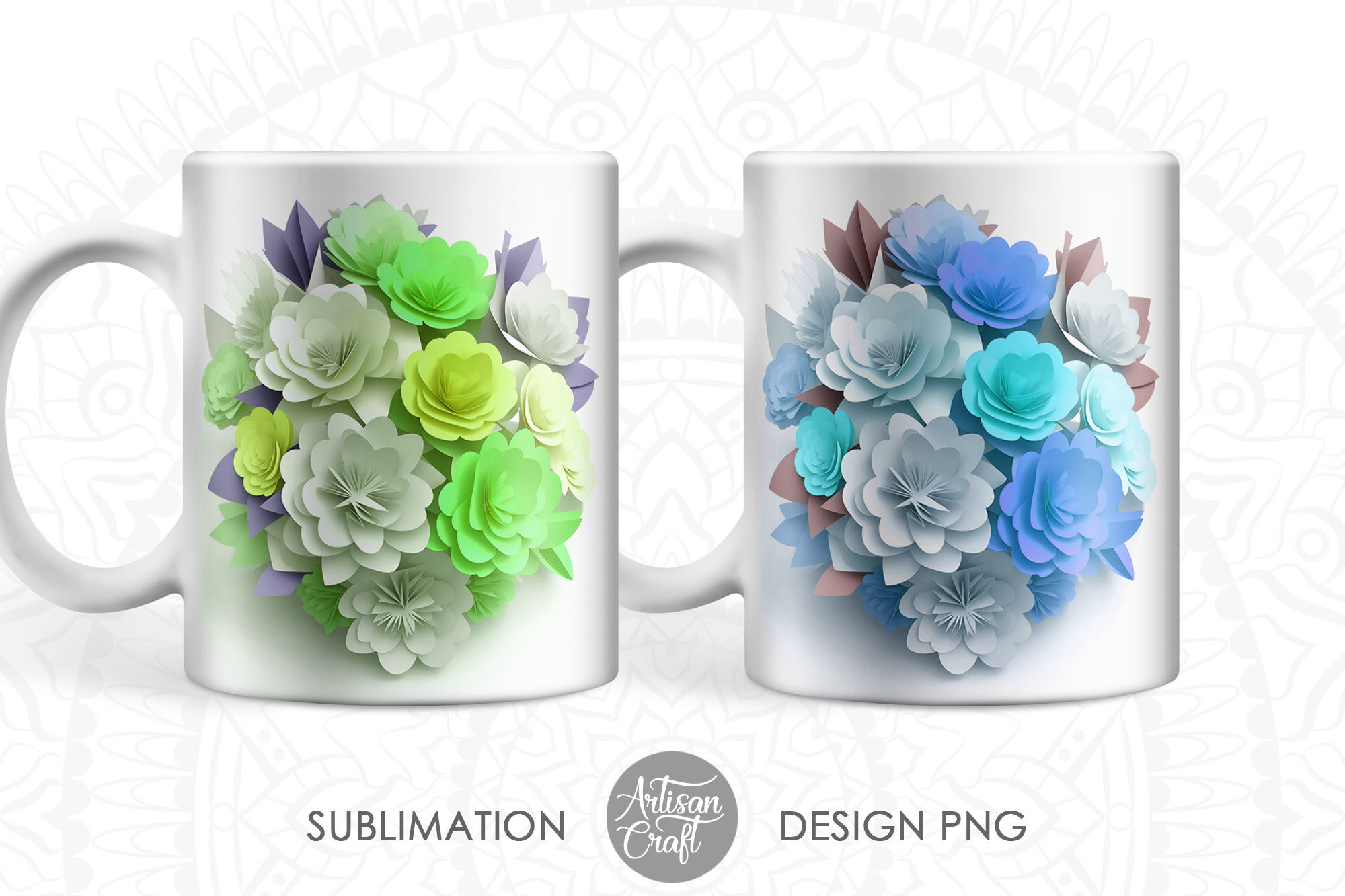 3D Flower Mug Wraps bundle 3D Mug Sublimation designs png