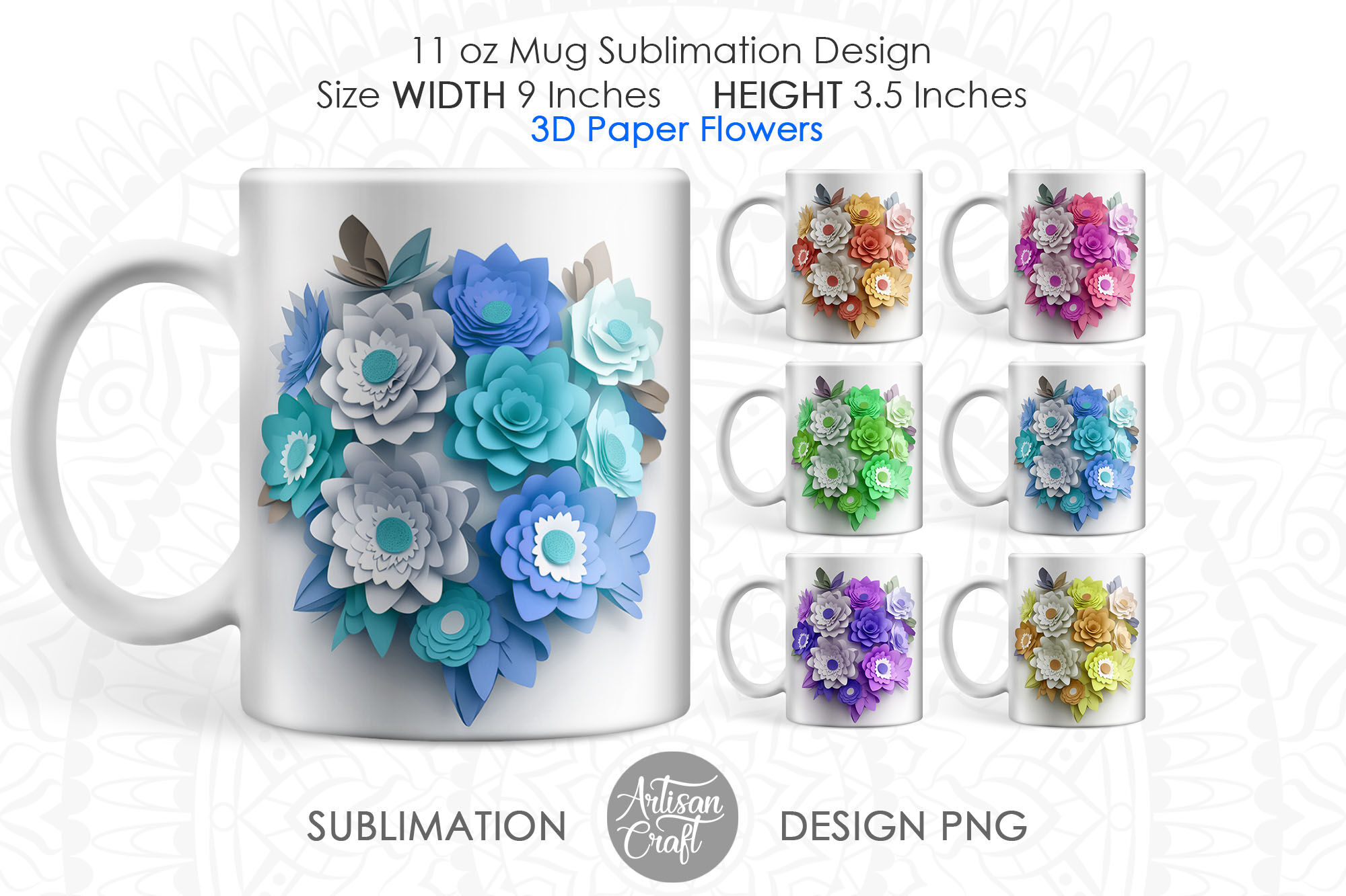 3D Butterfly and Flowers Mug 3D Mug Design Coffee Mug Sublimation 11oz &  15oz Mug Sublimation Wrap Cricut Mug Press Wrap 3DM01 