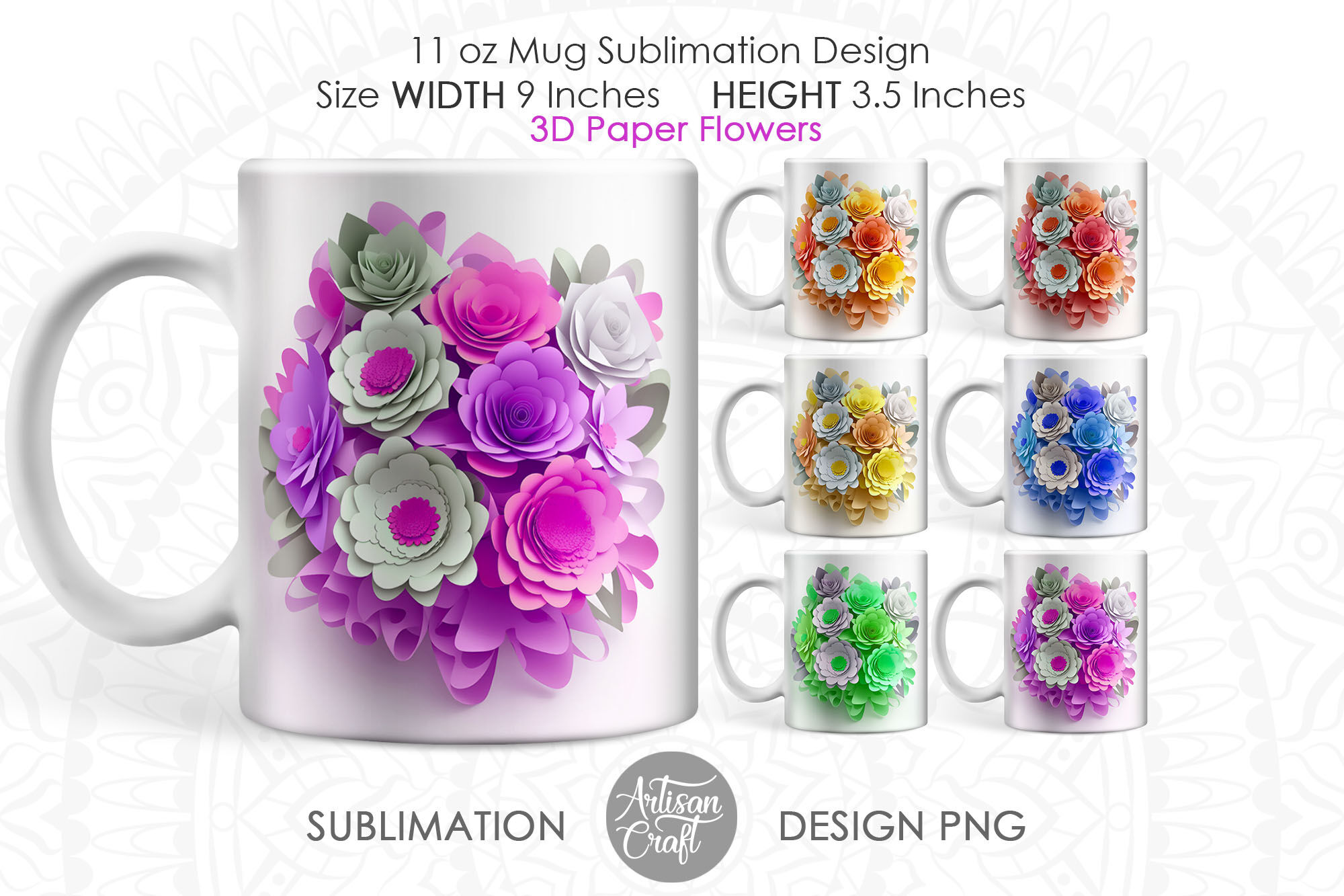 Art Pop Flower, Sublimation Designs for Mugs, Coffee Mug PNG, Mug Wrap  Template, Sublimation PNG, Mug Press Sublimation Designs, Mug PNG 