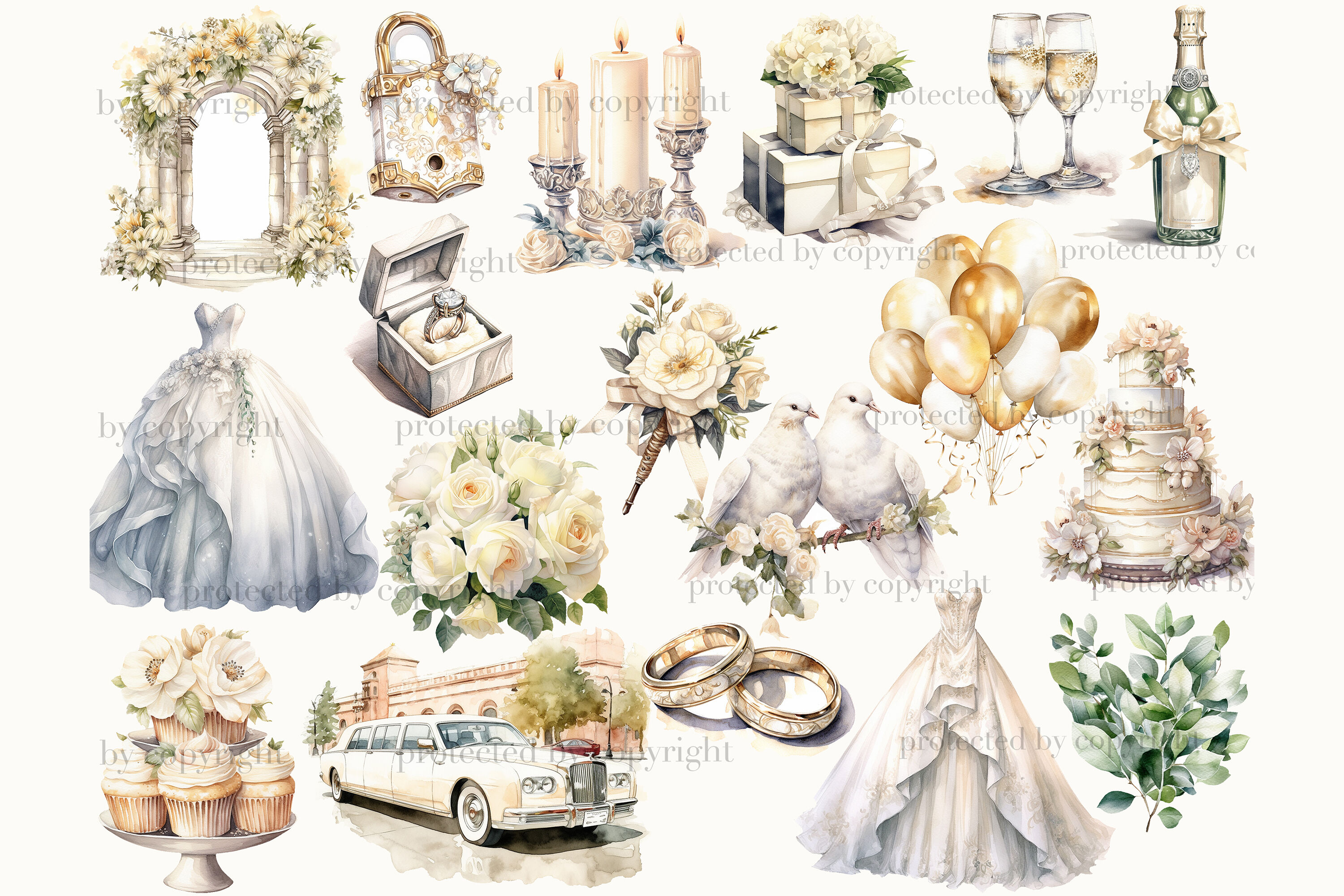 Watercolor Wedding Clipart Bundle | Bridal Illustration Set By ...