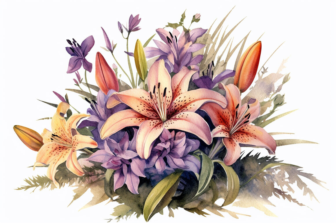 Lillies Watercolor Collection By artsy-fartsy | TheHungryJPEG