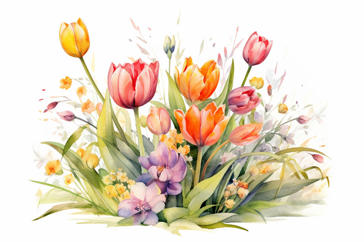 Tulip Splendor Watercolor Collection By artsy-fartsy | TheHungryJPEG