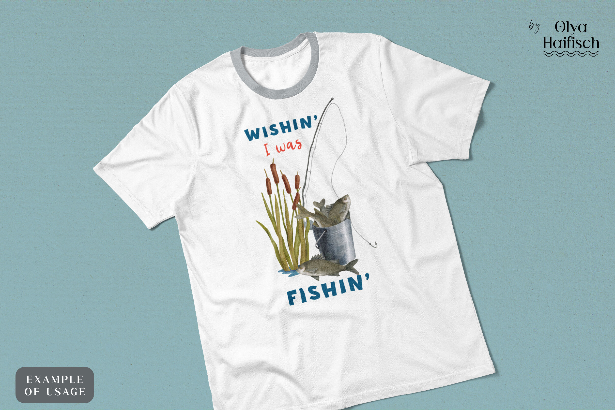 Watercolor Fishing Sublimation PNG. Summer Design for T Shirt By