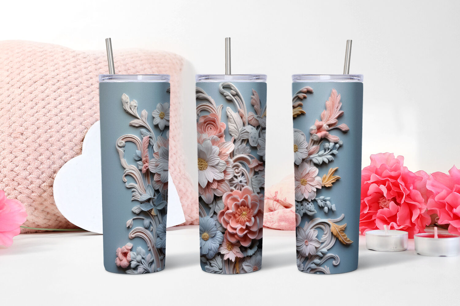 3d tumbler designs, 3d sublimation designs, 3D flowers