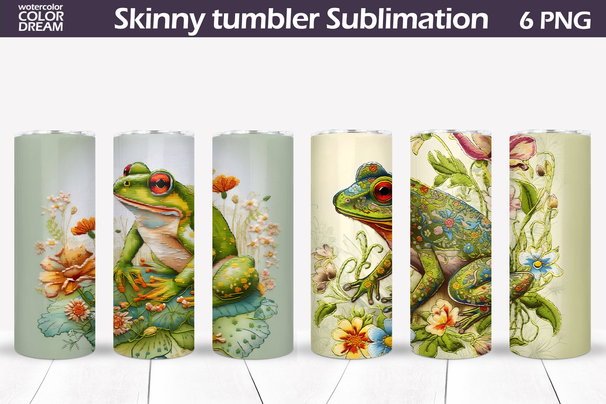 Frog Tumbler Wrap, Frog Embroidery Tumbler Sublimation By  WatercolorColorDream