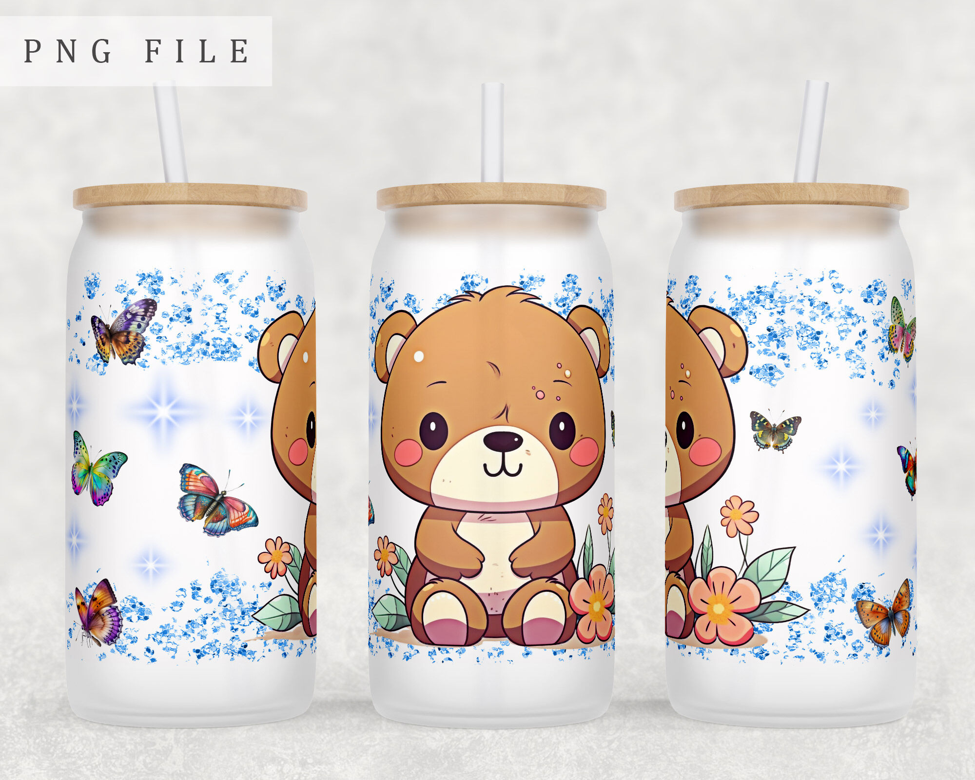 Baby Bear Libbey Glass Can Wrap, 16oz Glass Can Sublimation Design By ...