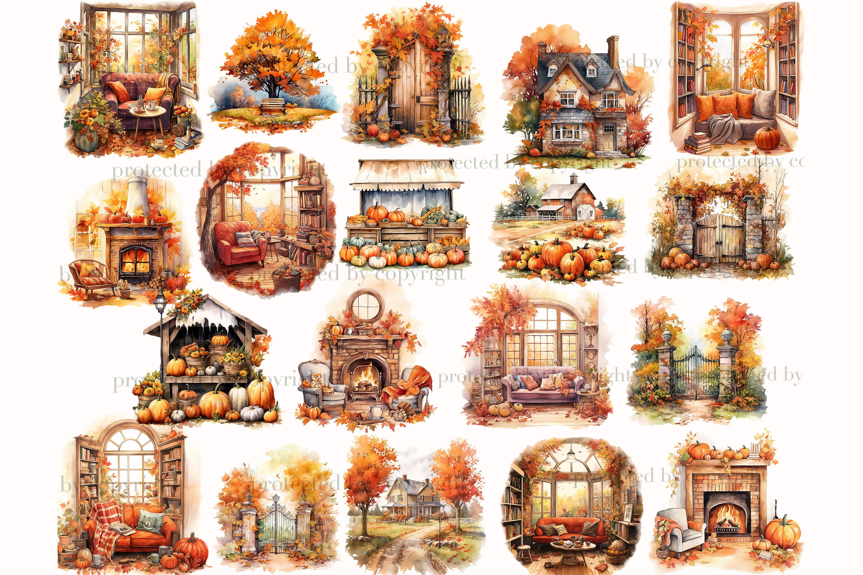 Autumn Scenes Clipart | Fall Landscape By GlamArtZhanna | TheHungryJPEG