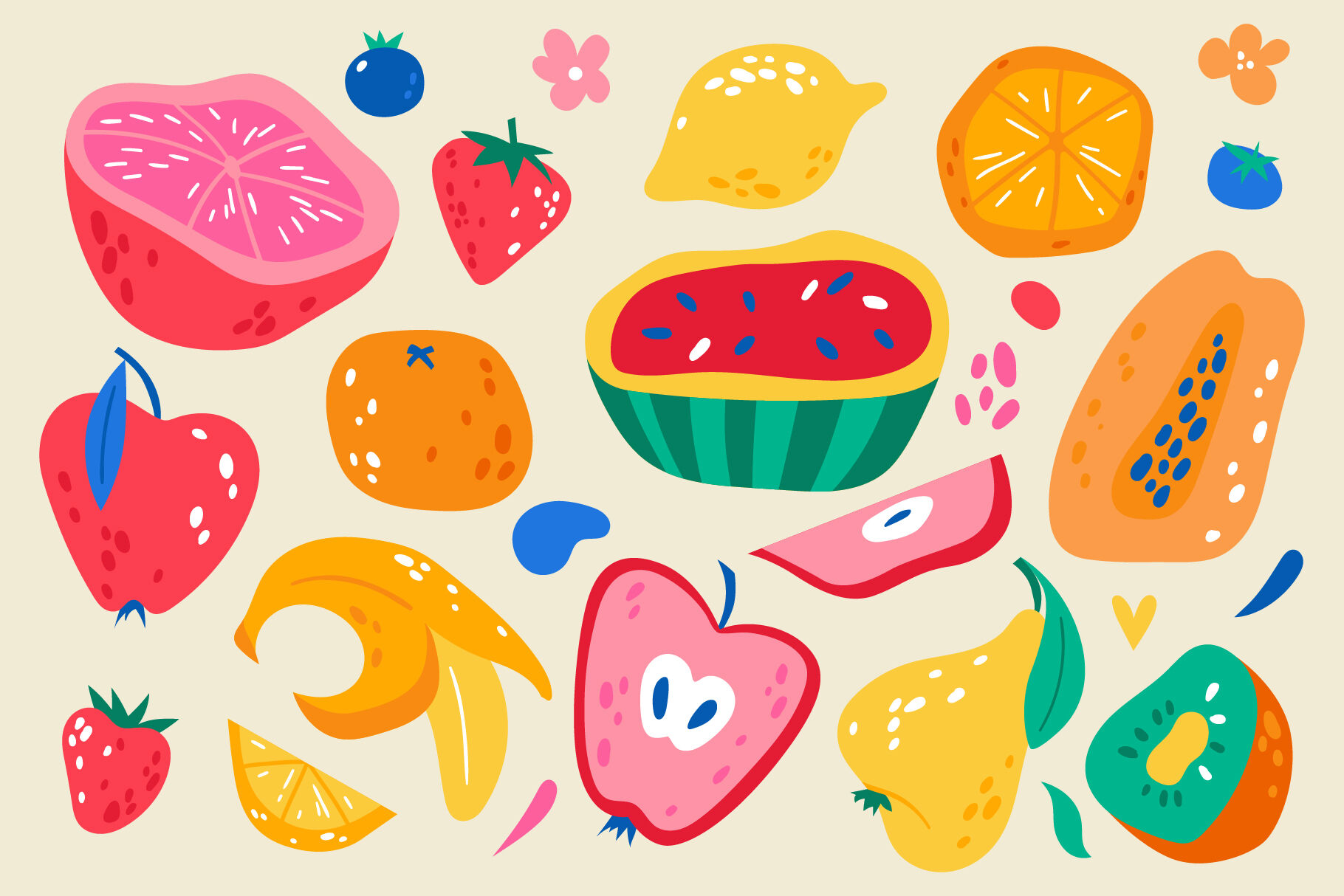 Fruits | Clipart + patterns By katieromanoff_art | TheHungryJPEG