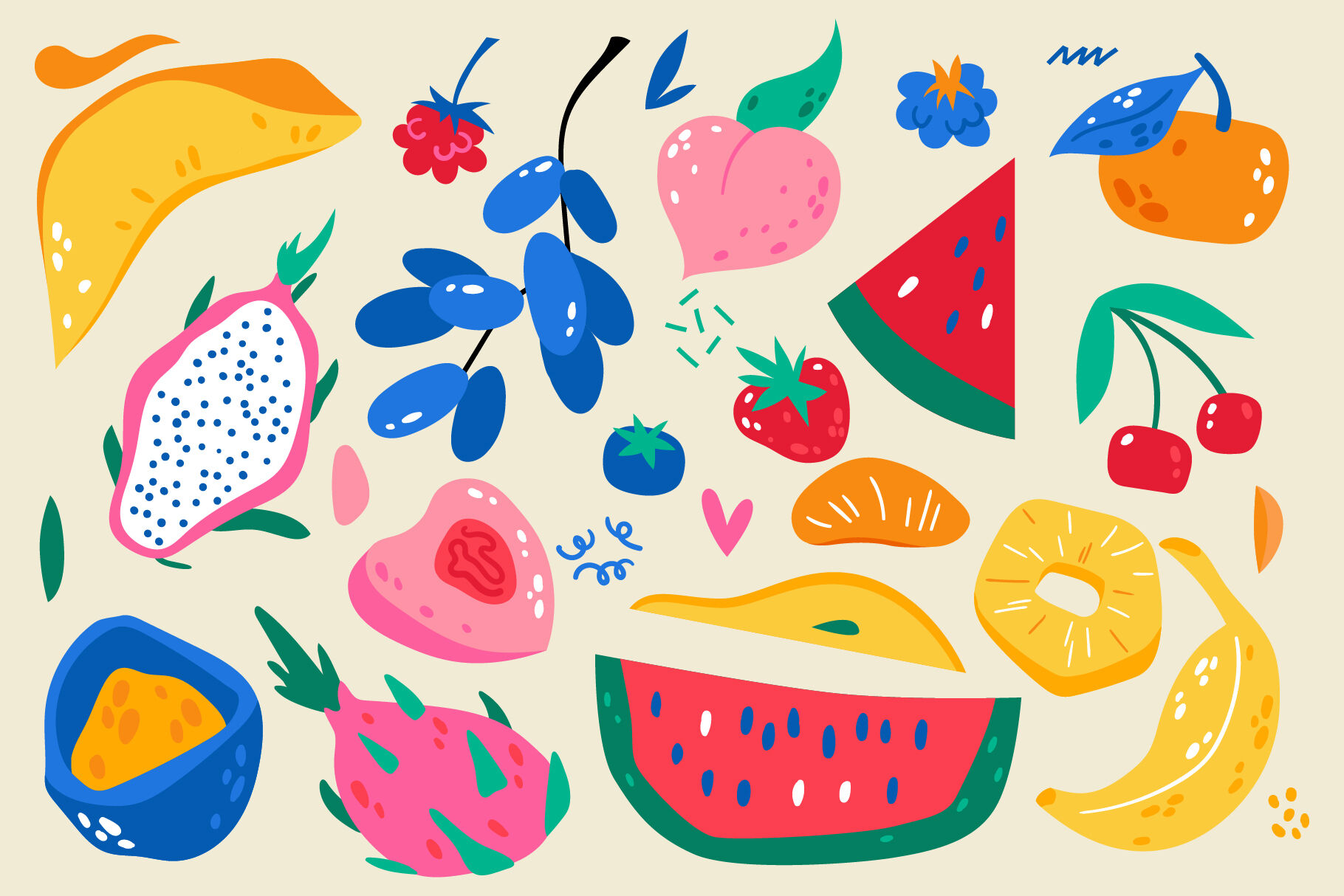 Fruits | Clipart + patterns By katieromanoff_art | TheHungryJPEG