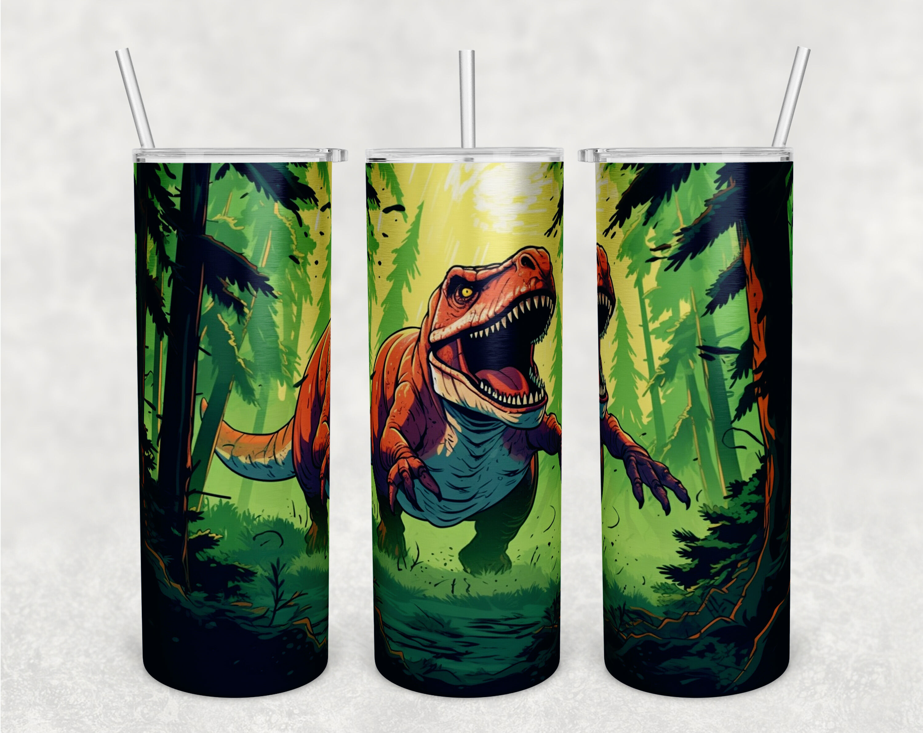 T-Rex Tumbler Wrap, 20oz Skinny Tumbler Sublimation Design By ...