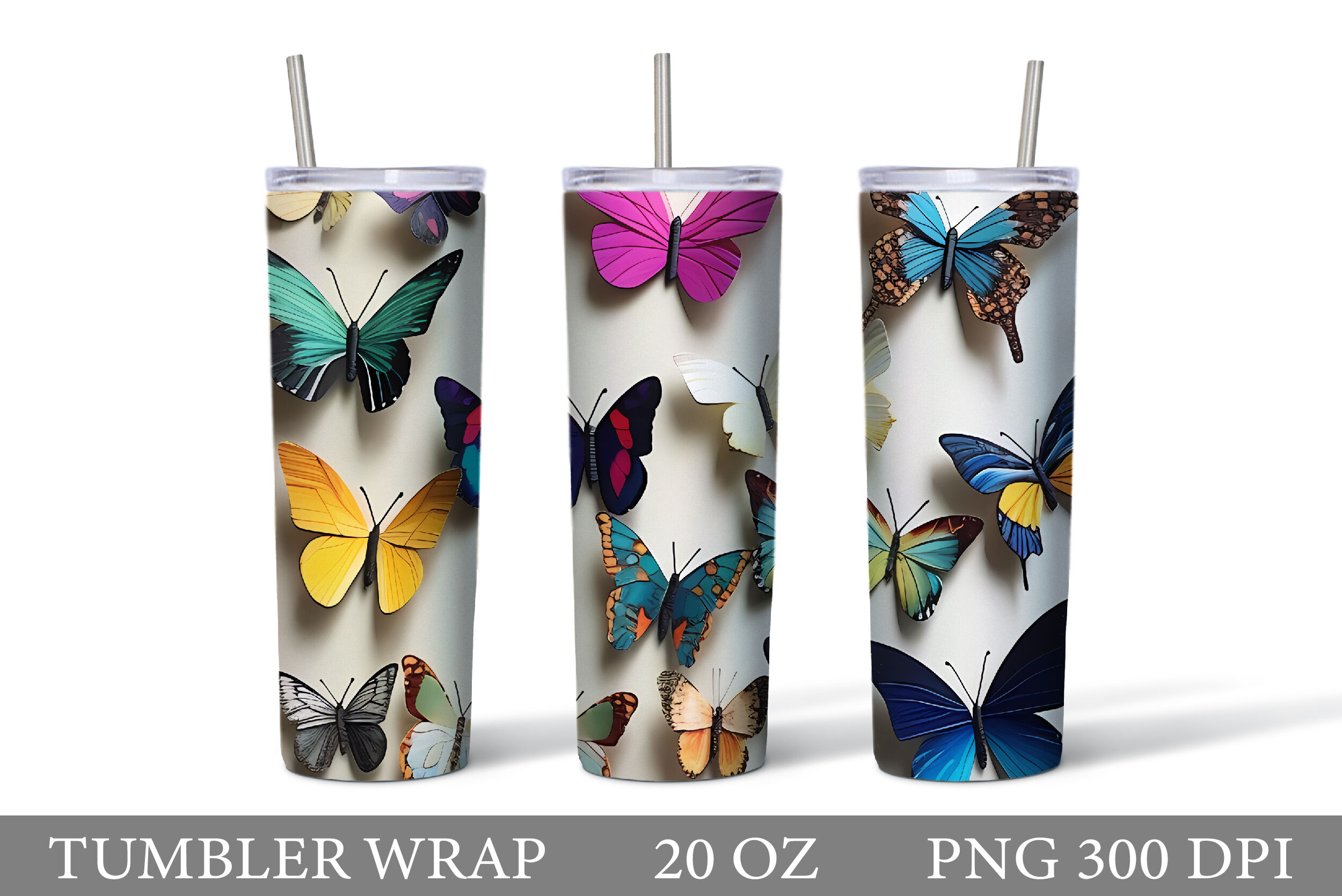 3D Butterflies Tumbler Sublimation I 3D Tumbler Wrap