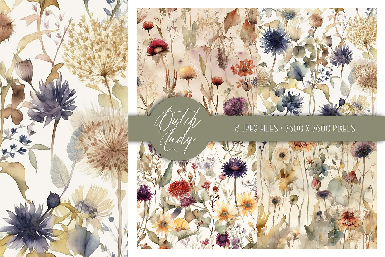 Seamless Watercolor Field Flower Patterns By The Dutch Lady Designs ...