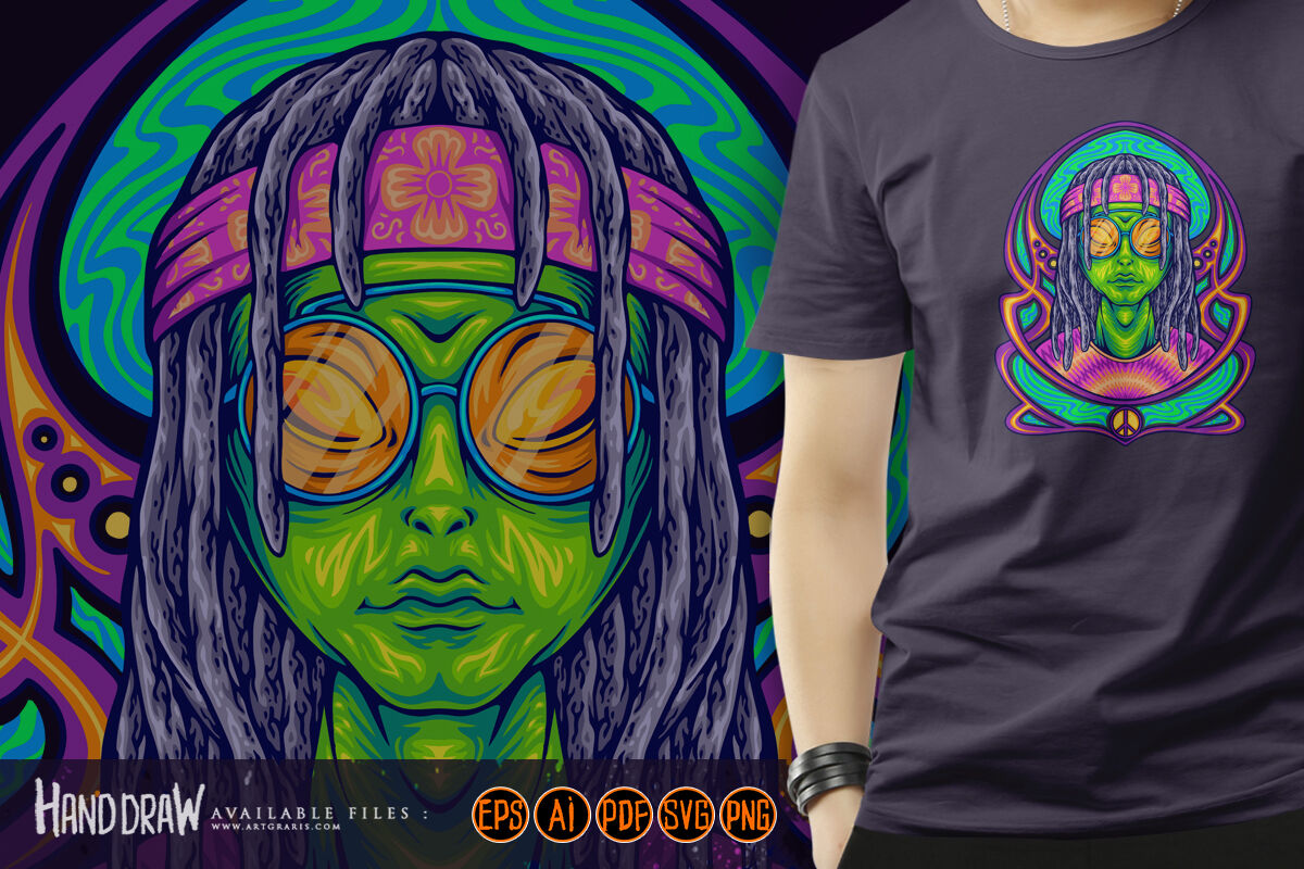 dreadlock alien dressing hippie with nouveau background illustrations ...