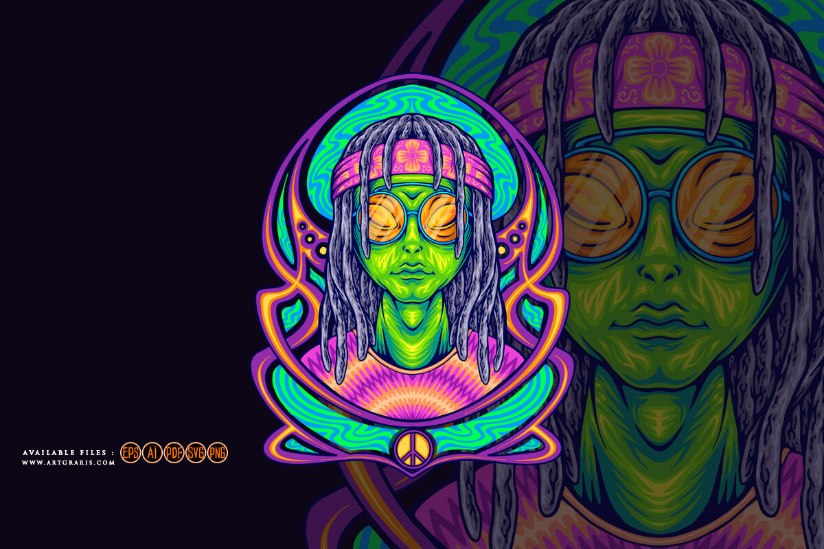 dreadlock alien dressing hippie with nouveau background illustrations ...