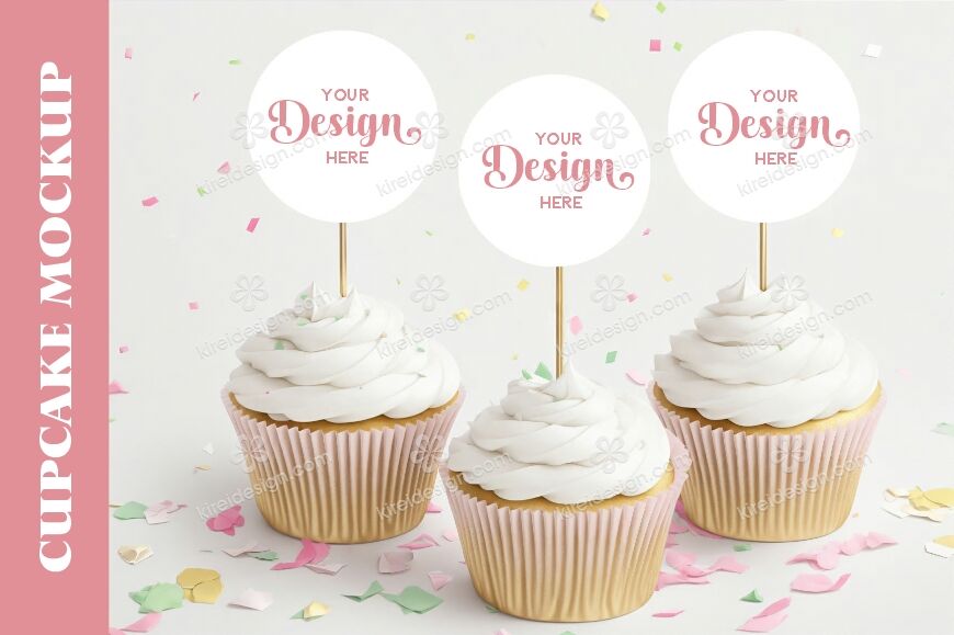 White Cupcake Toppers Mockup