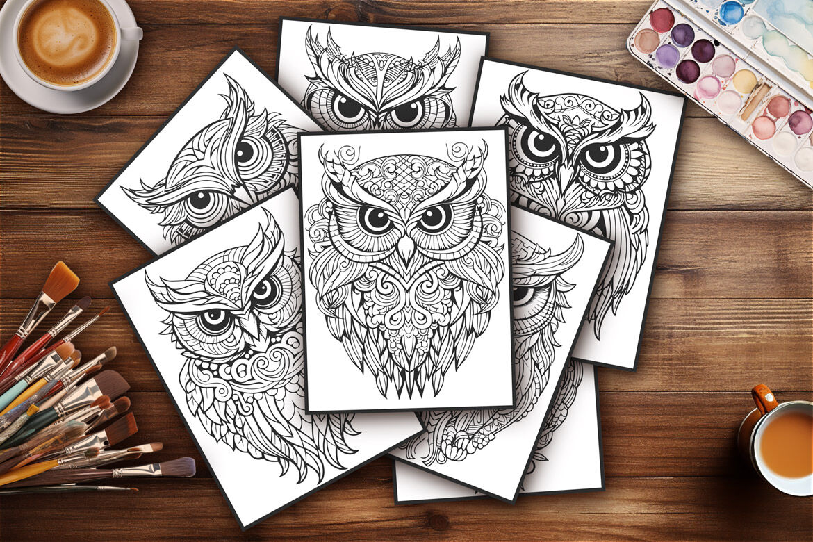 50 Owls: Anti-stress coloring pages By rwgusev | TheHungryJPEG