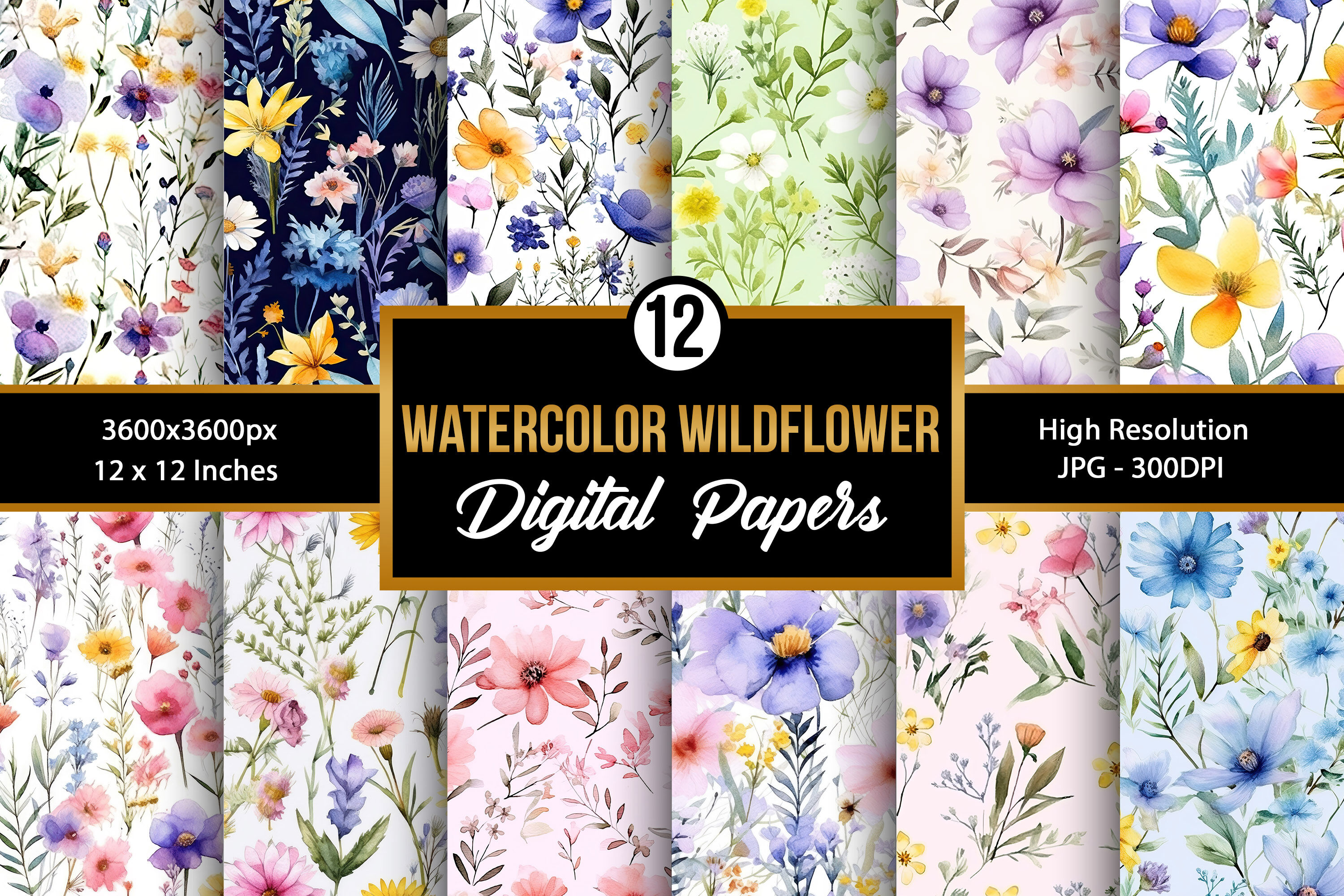 Watercolor Wildflowers Digital Papers By Creativestore Thehungryjpeg