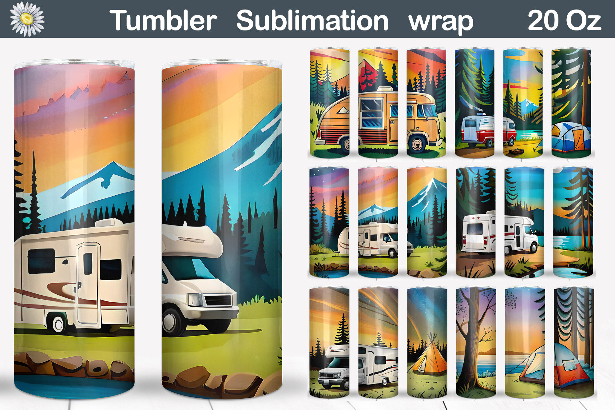 Camping Tumbler Bundle, 20 oz Camping Skinny Tumbler Wrap