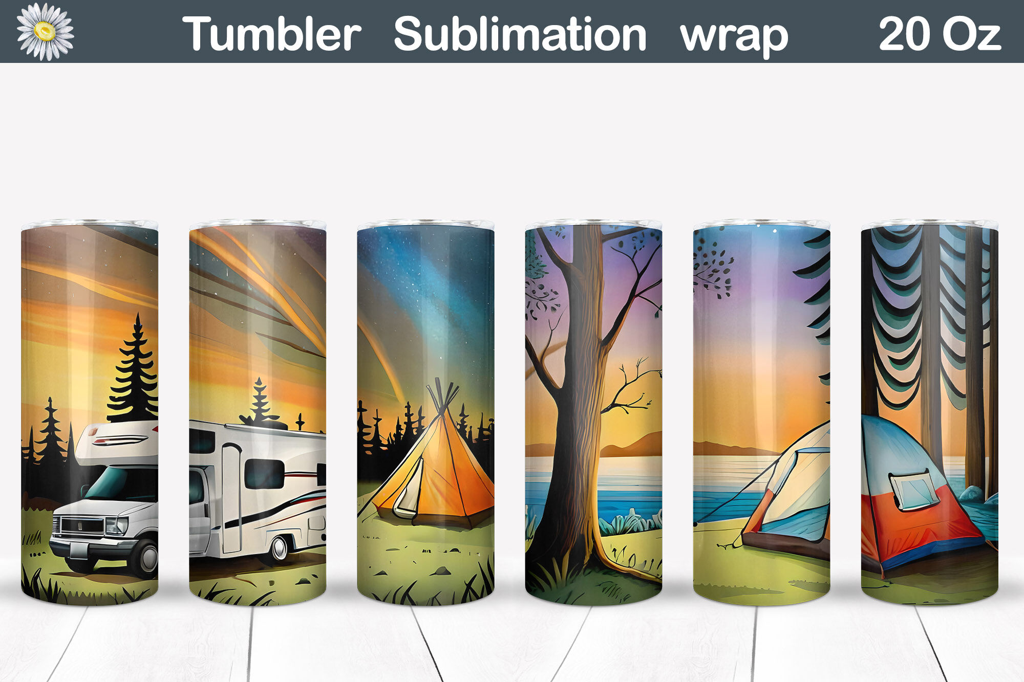 Camping tumbler sublimation design