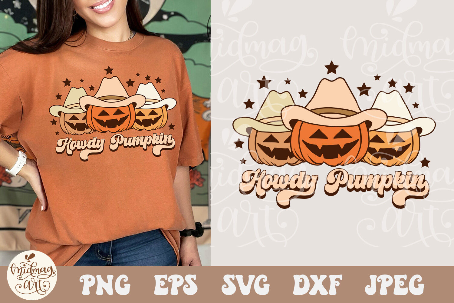 Howdy Pumpkin Svg Png Cowboy Pumpkin Svg Spooky Season Svg Retro By Midmagart Thehungryjpeg 2999