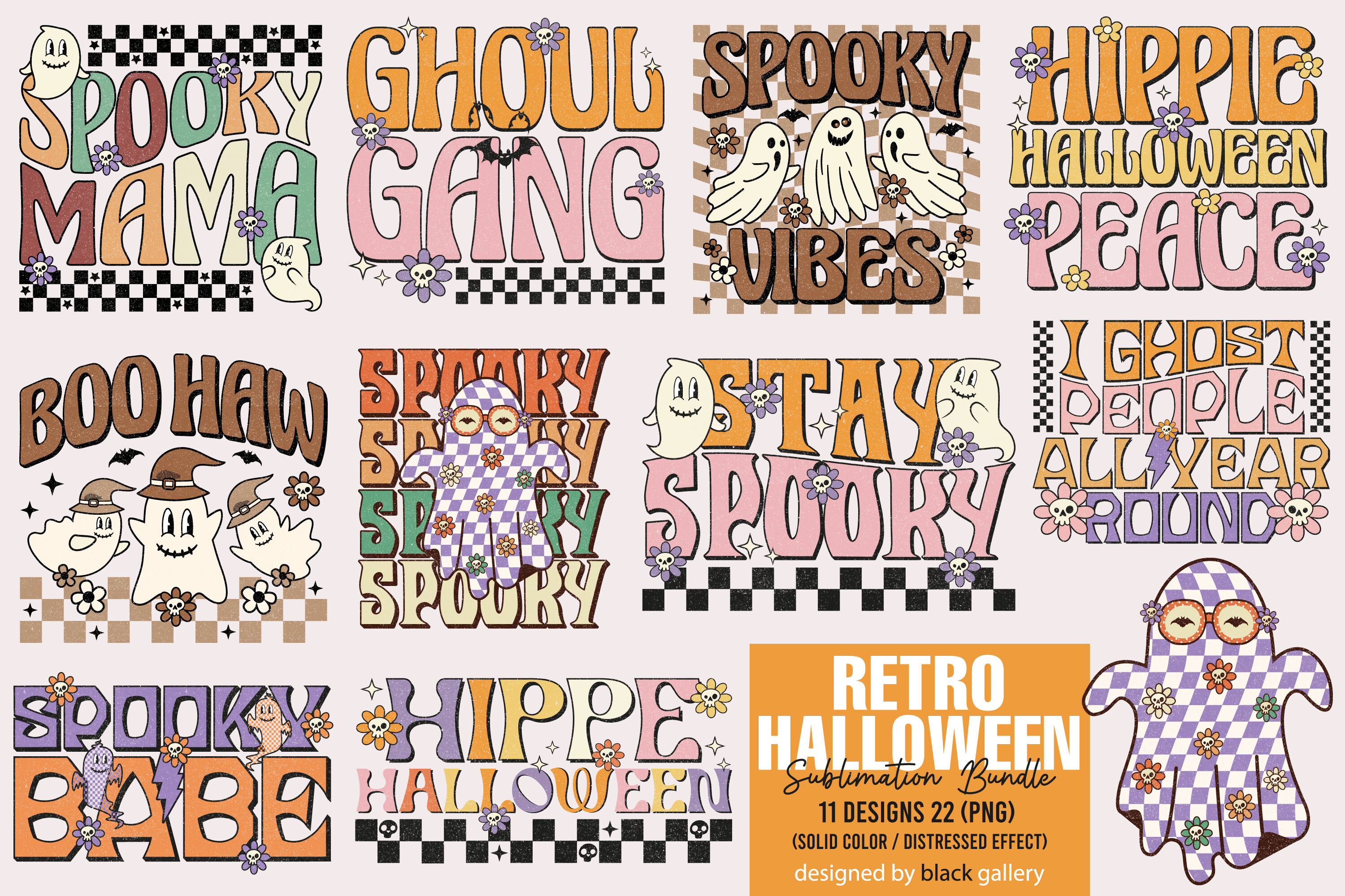 Retro Halloween Sublimation Bundle, Retro Halloween Bundle PNG