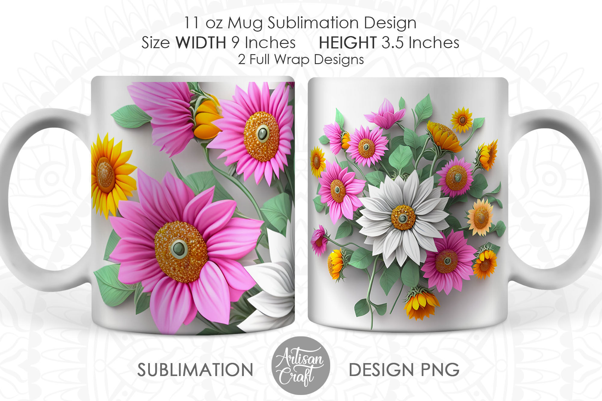 3D Flower Mug Wrap, 3D Sublimation Mug Wrap
