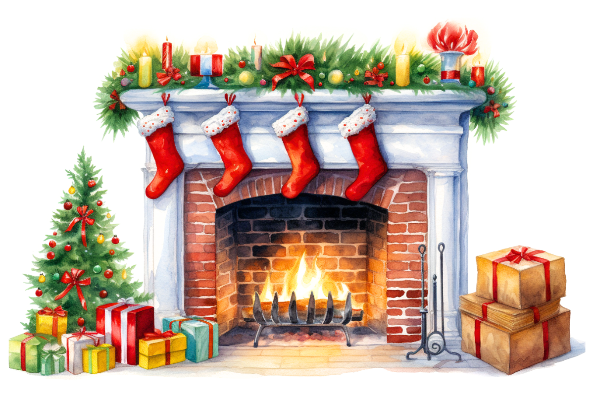 Christmas Watercolor Fireplace By Athena | TheHungryJPEG