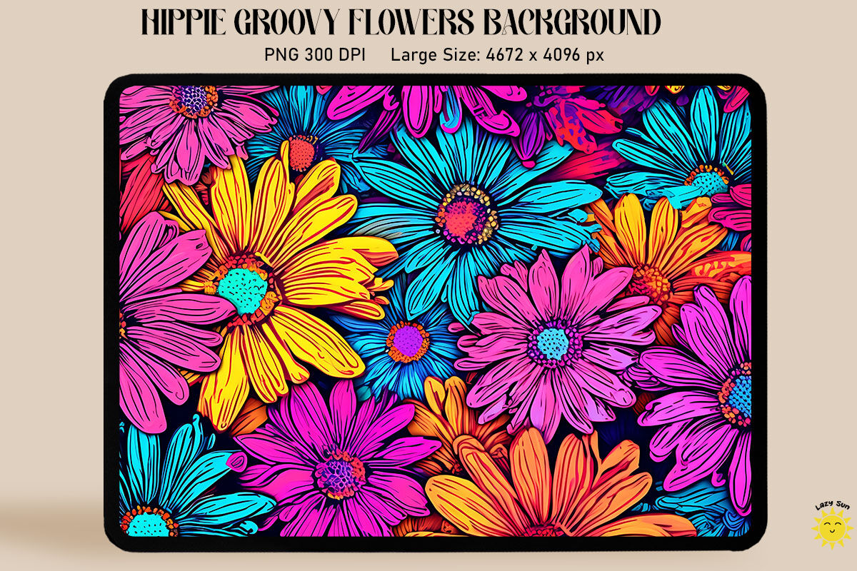 Hippie Groovy Flower Background By Mulew Art