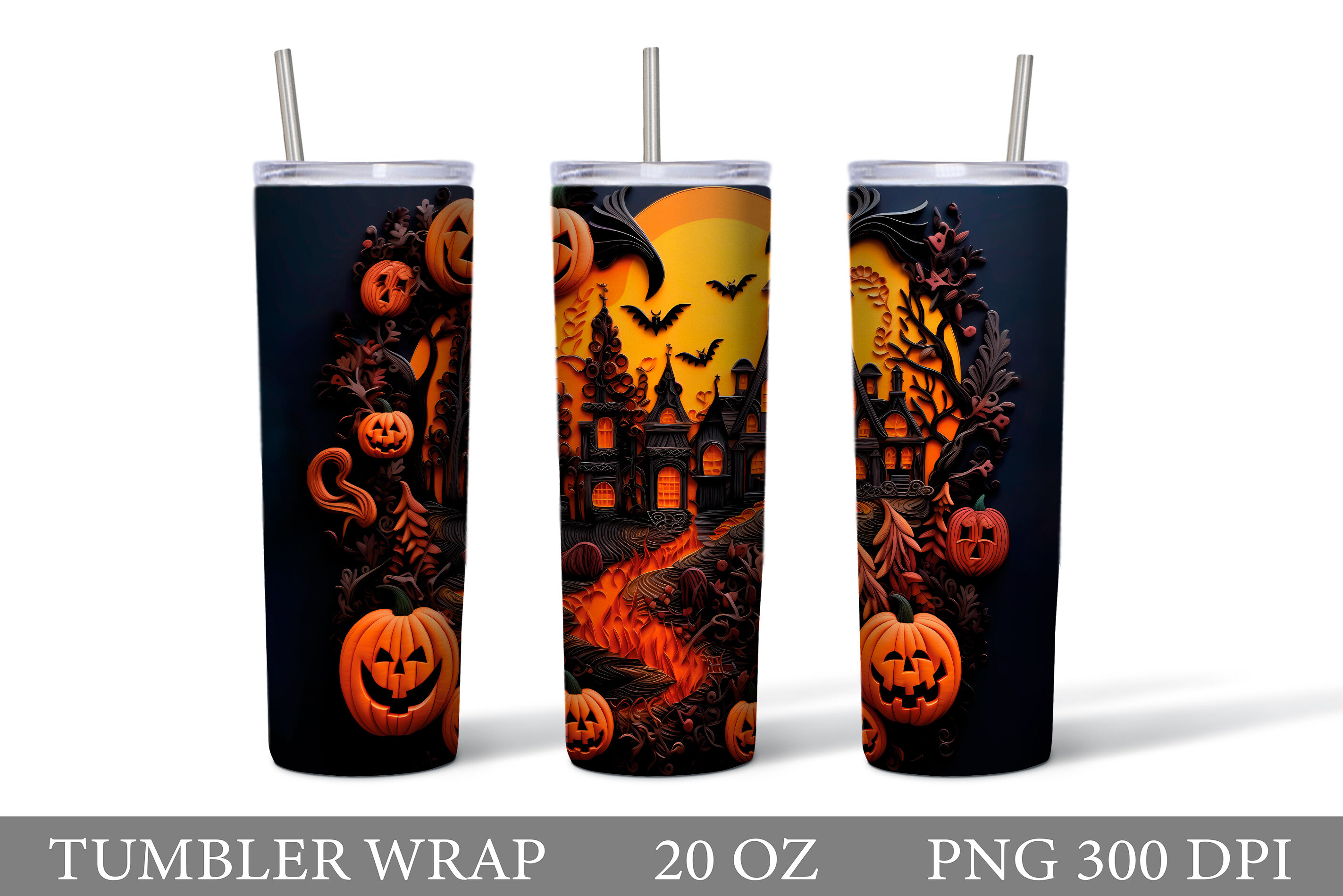 Halloween Tumbler Sublimation. Scary Pumpkin Tumbler Design By