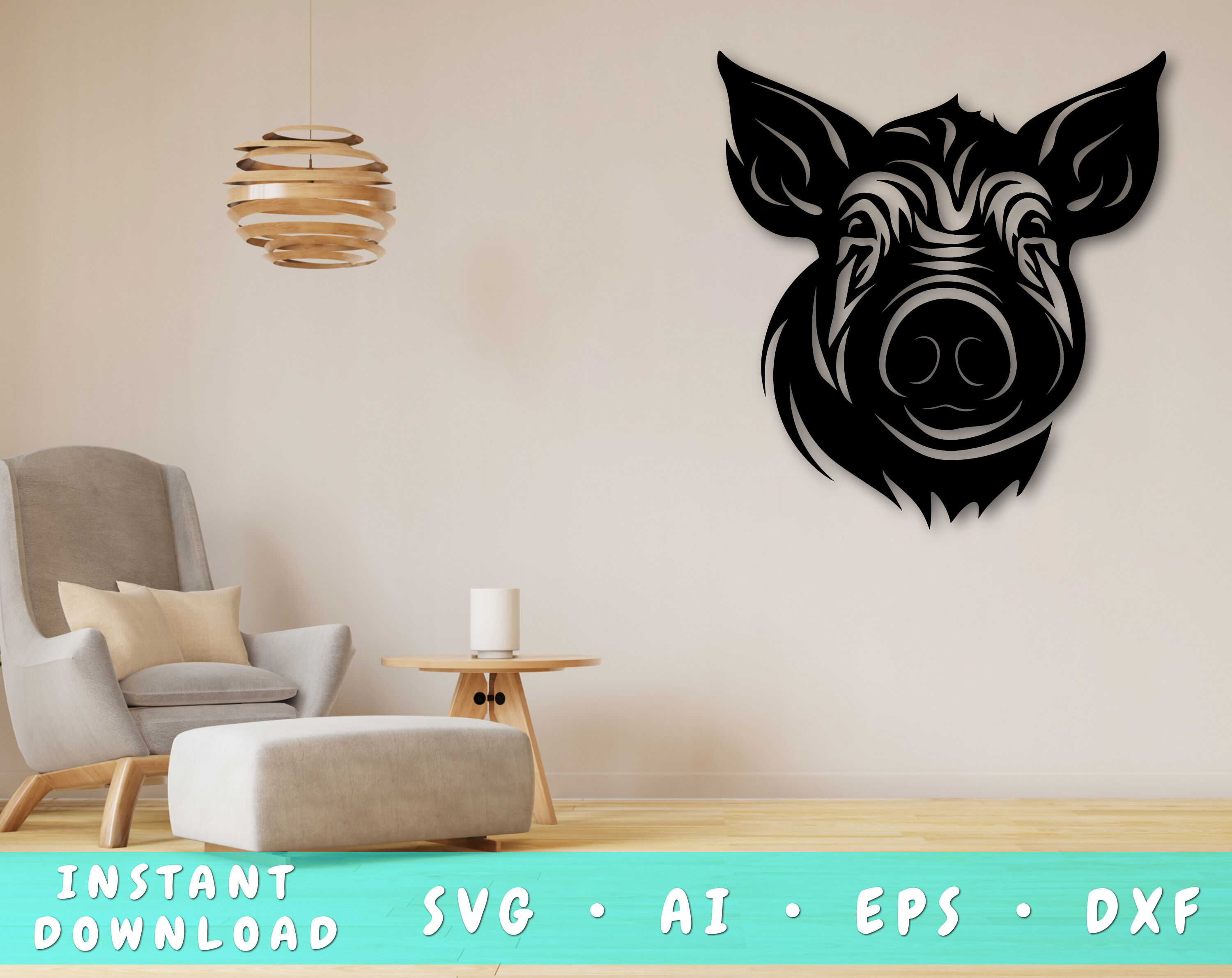 Pig Laser SVG Cut File, Pig Glowforge File, Pig DXF, Pig Wall Art SVG ...