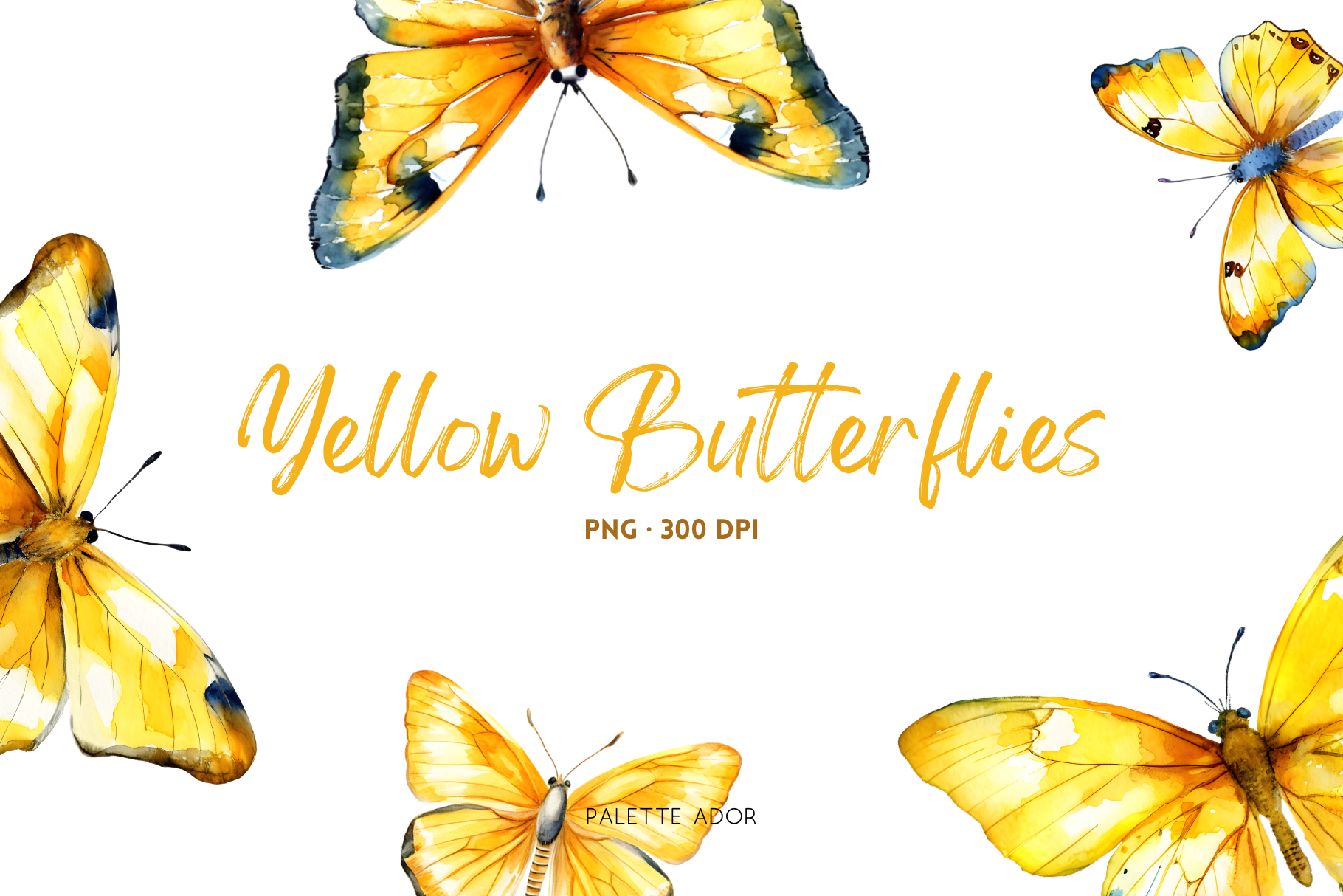 Watercolor Yellow Butterflies By Palette Ador | TheHungryJPEG