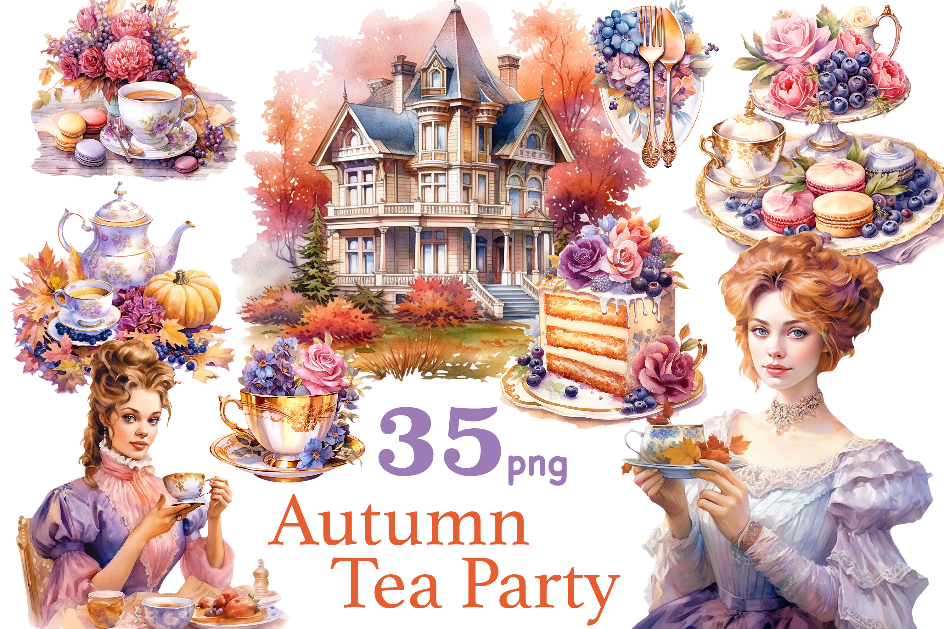 Autumn Clipart Bundle | Tea Party PNG By GlamArtZhanna | TheHungryJPEG