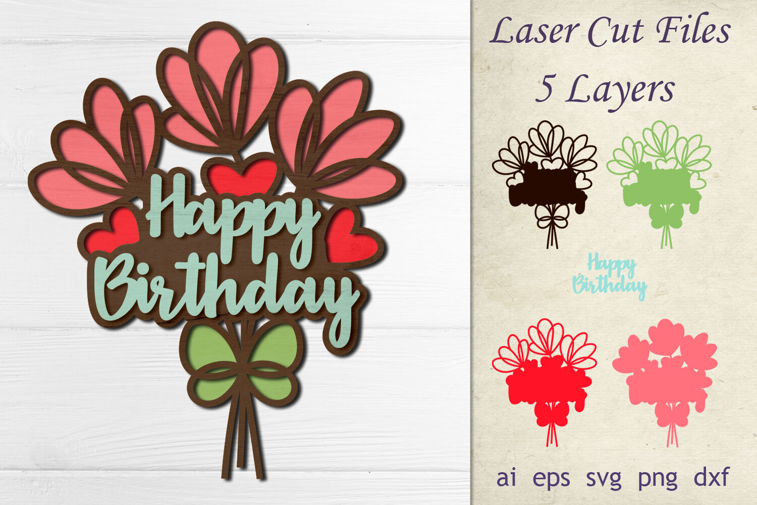 Layered Happy Birthday Cake Topper SVG