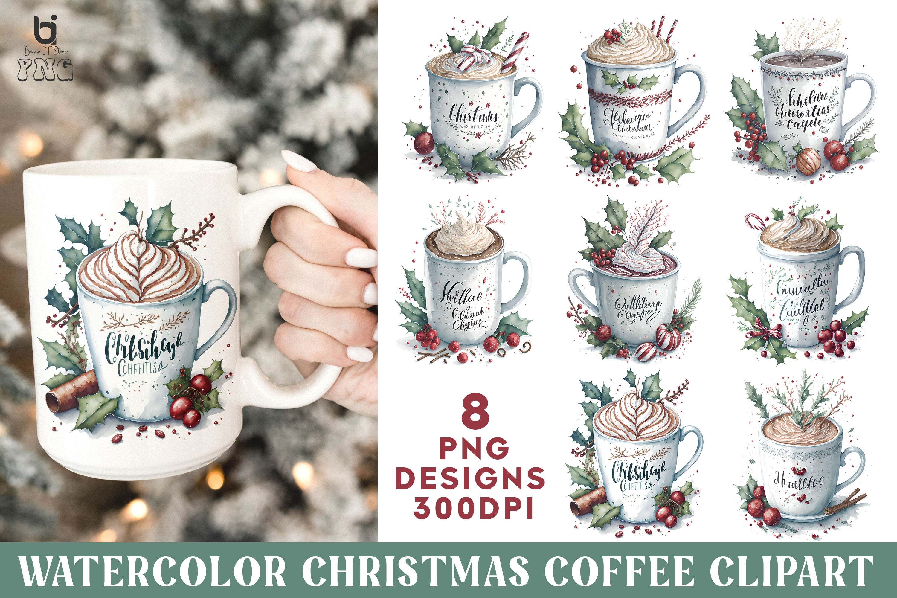 Coffee Teapot Merry Christmas Clipart Graphics (2864664)