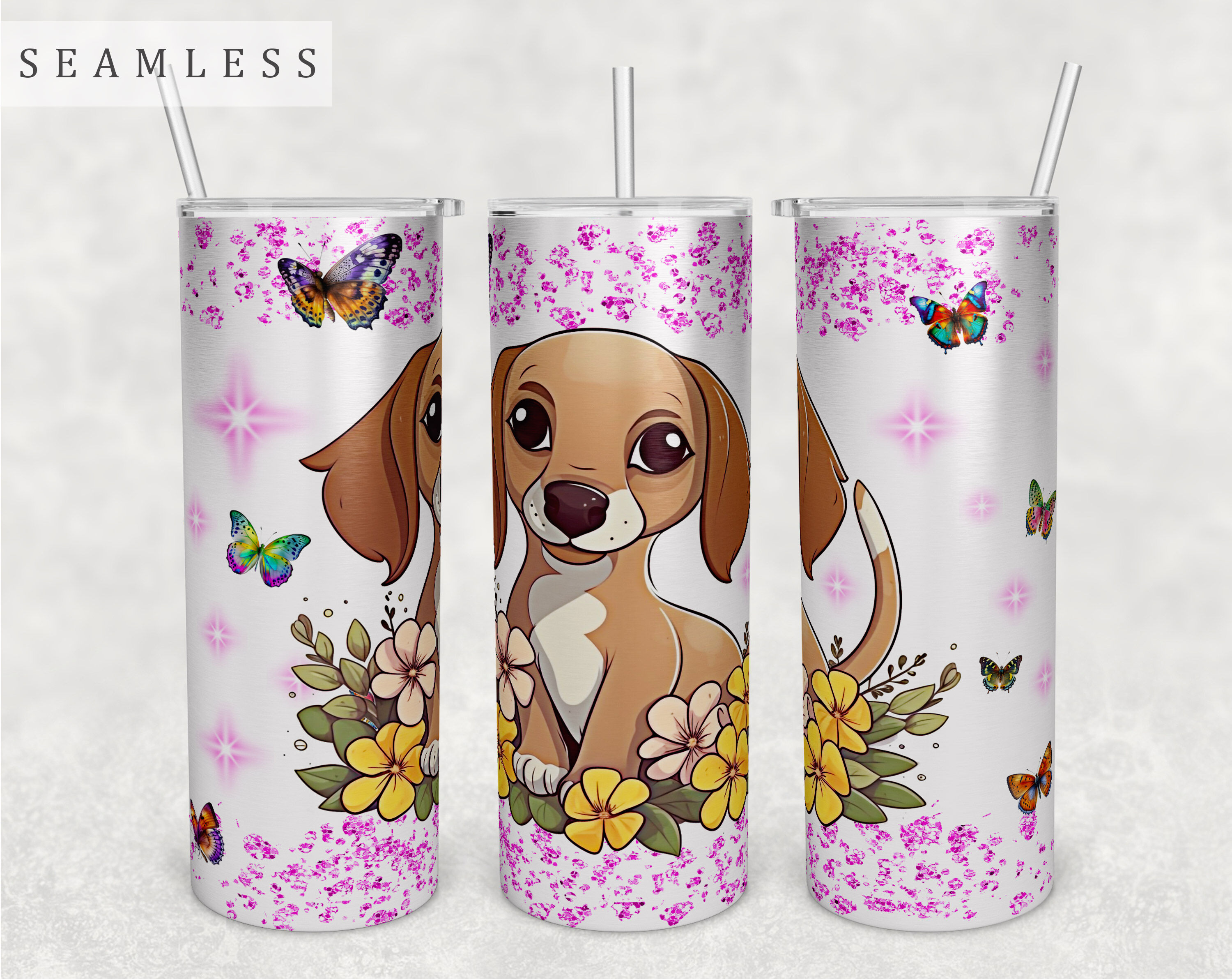 Dachshund Puppy Tumbler Wrap, 20oz Skinny Tumbler Sublimation Design By ...