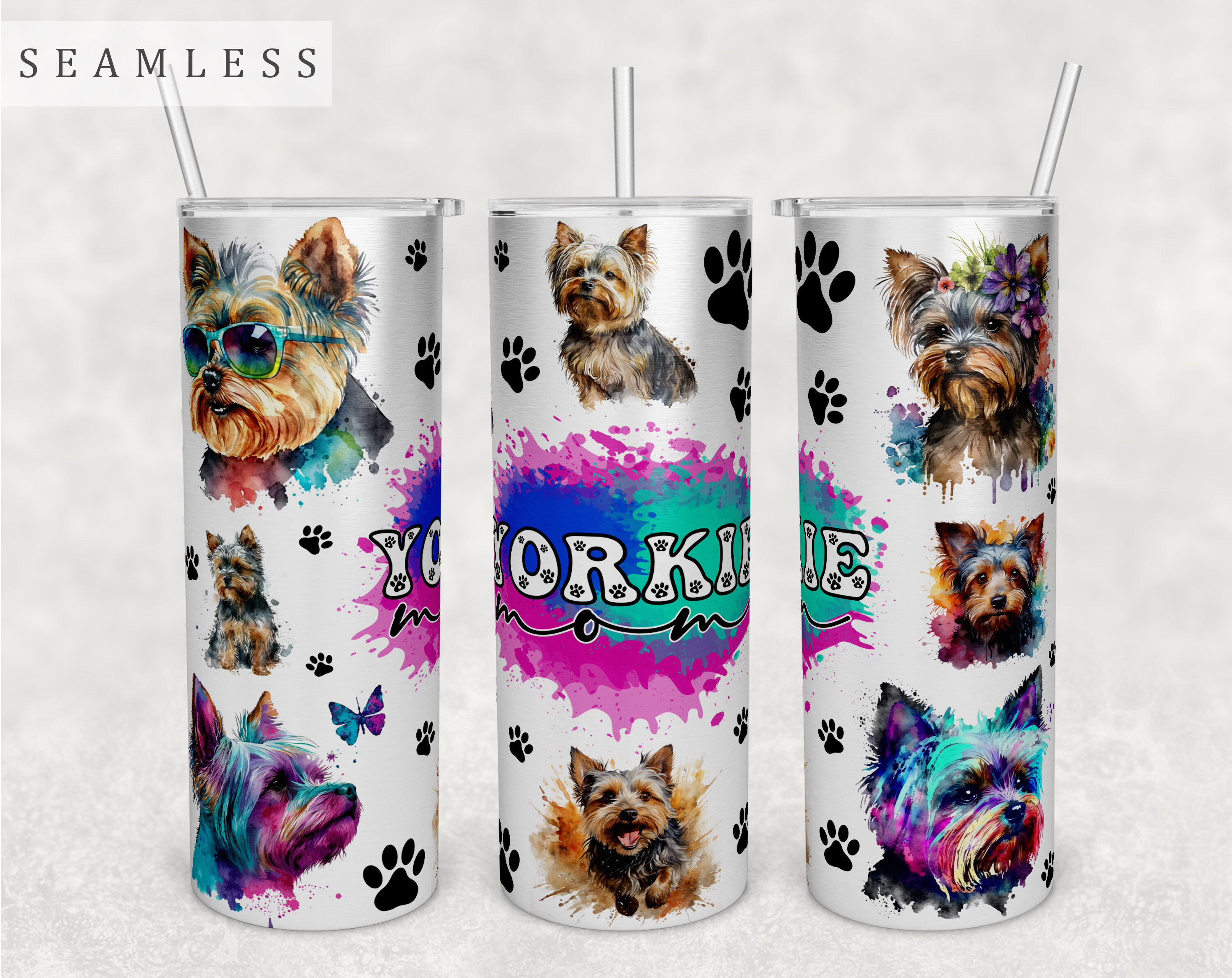 Yorkie Mom Tumbler Wrap, 20oz Skinny Tumbler Sublimation Design, PNG By ...