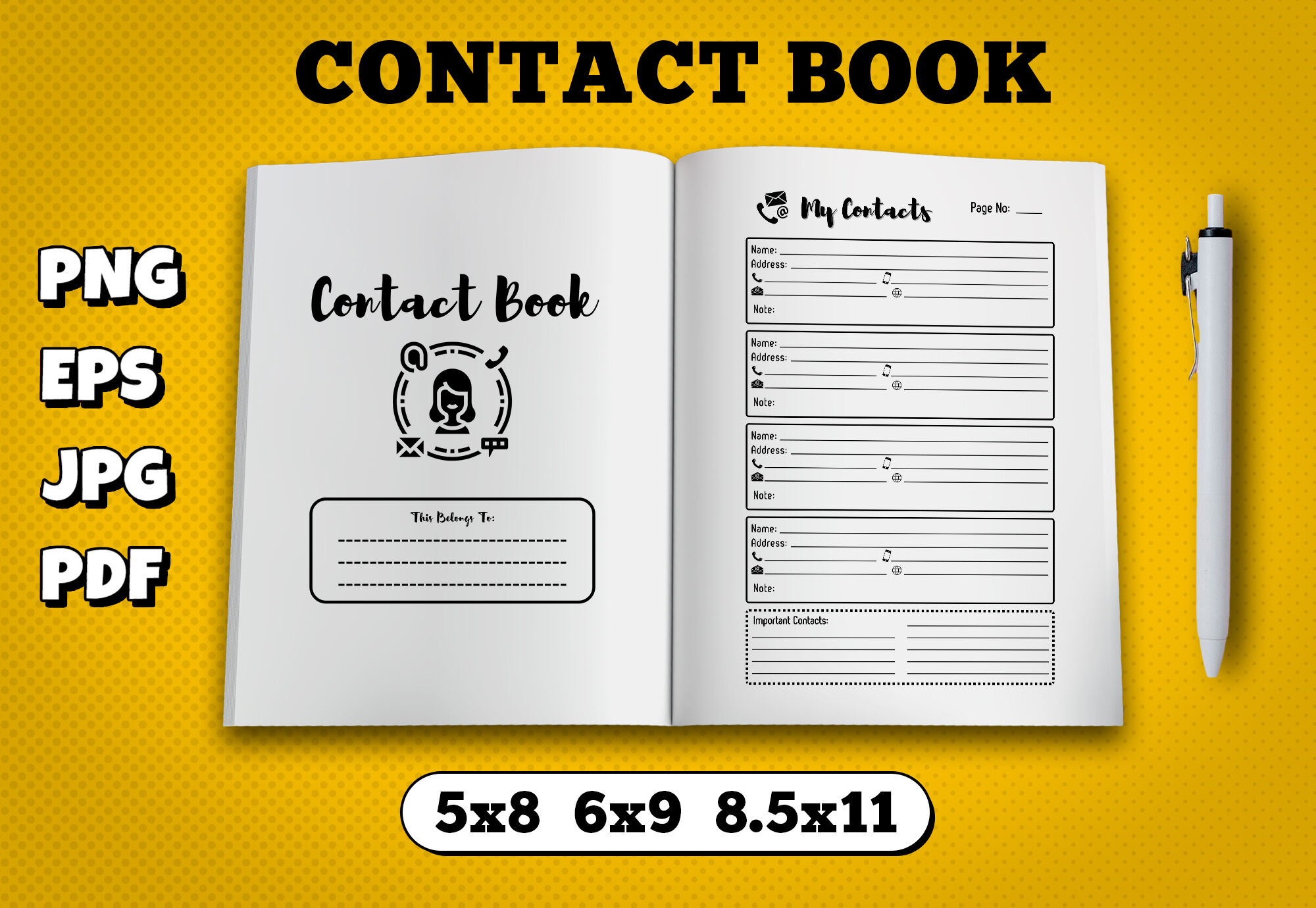 Contact book  kdp interior for kindle publisher By TiveCreate