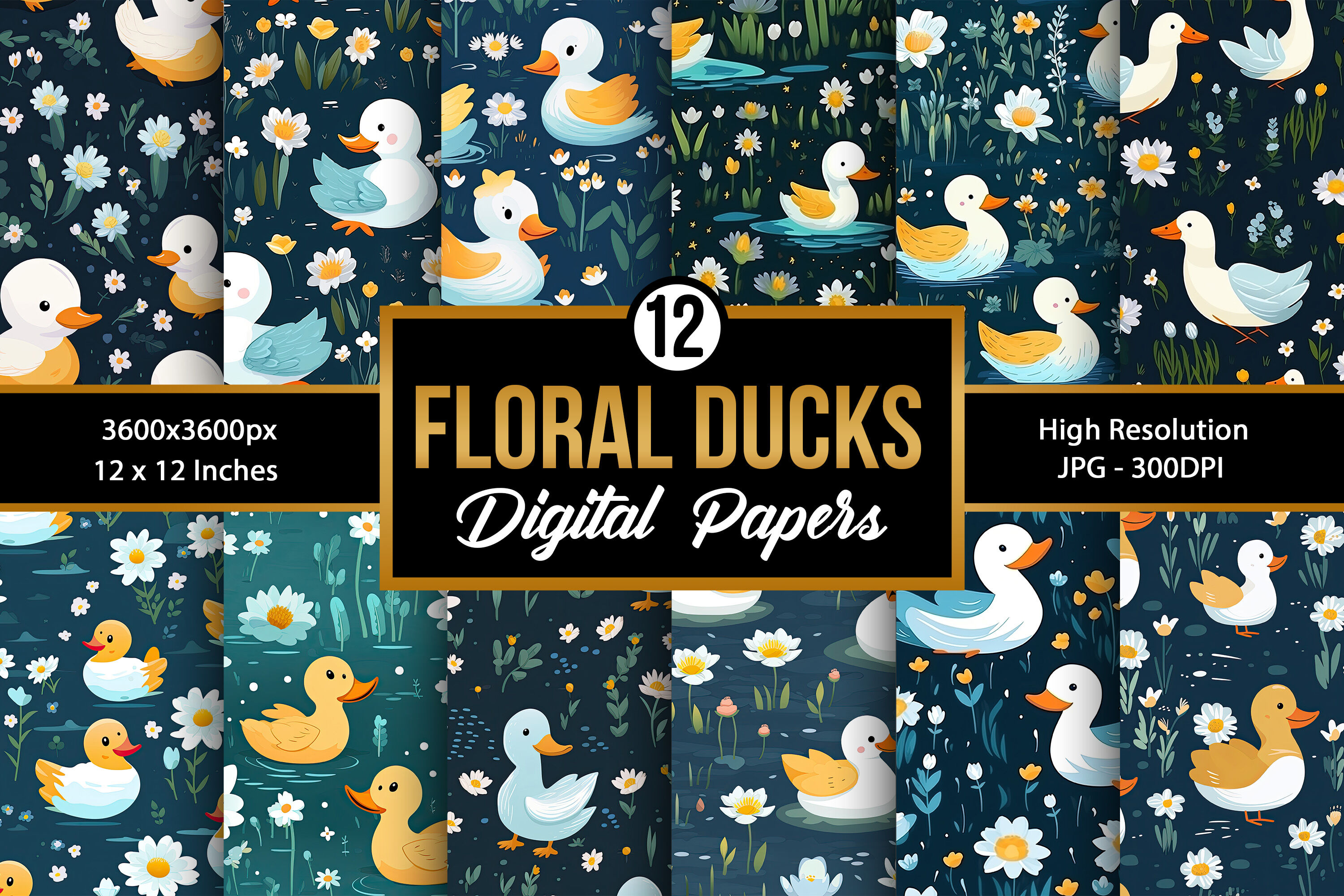 Cute Floral Ducks Seamless Pattern Digital Papers By CreativeStore ...