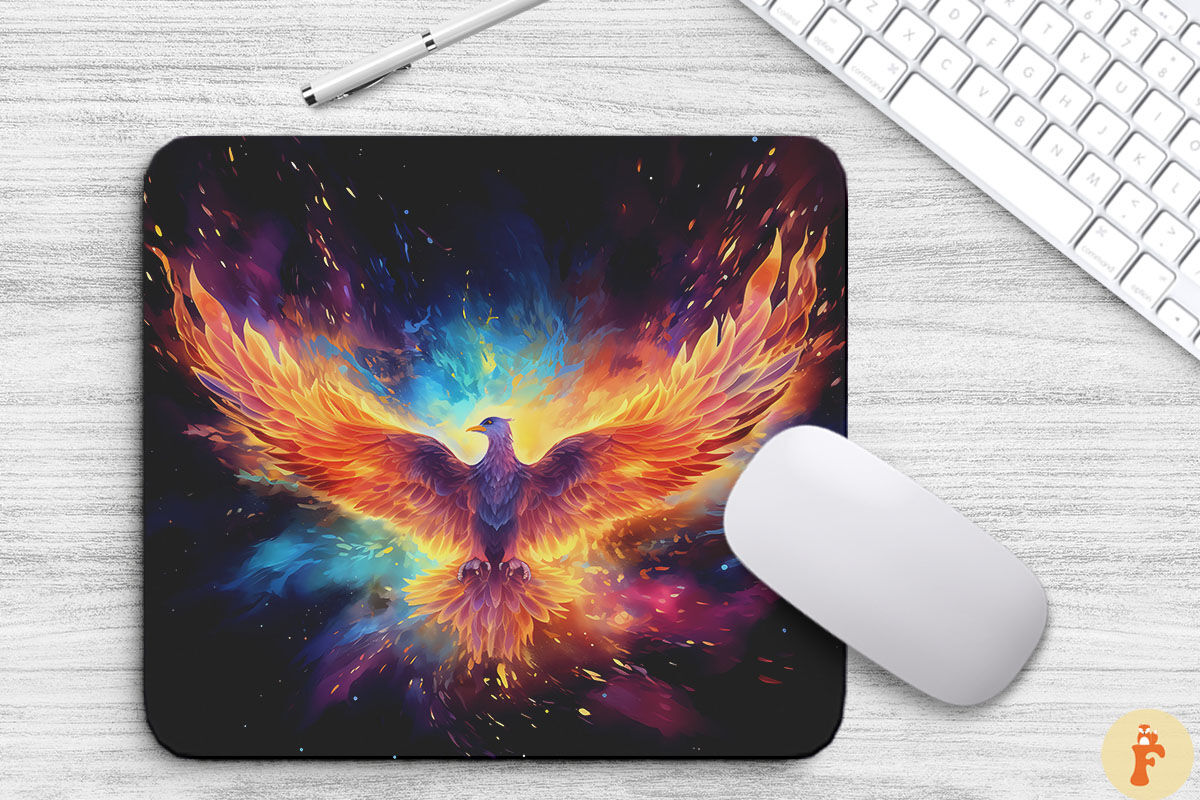 Beautiful Cosmic Phoenix Mouse Pad By Mulew Art | TheHungryJPEG