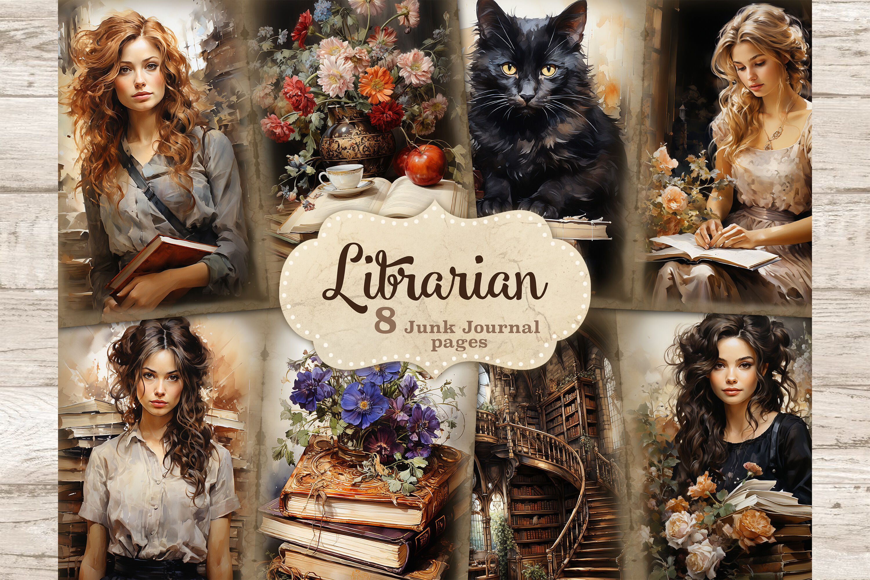 Librarian Junk Journal Page  Book Lover Bundle By GlamArtZhanna