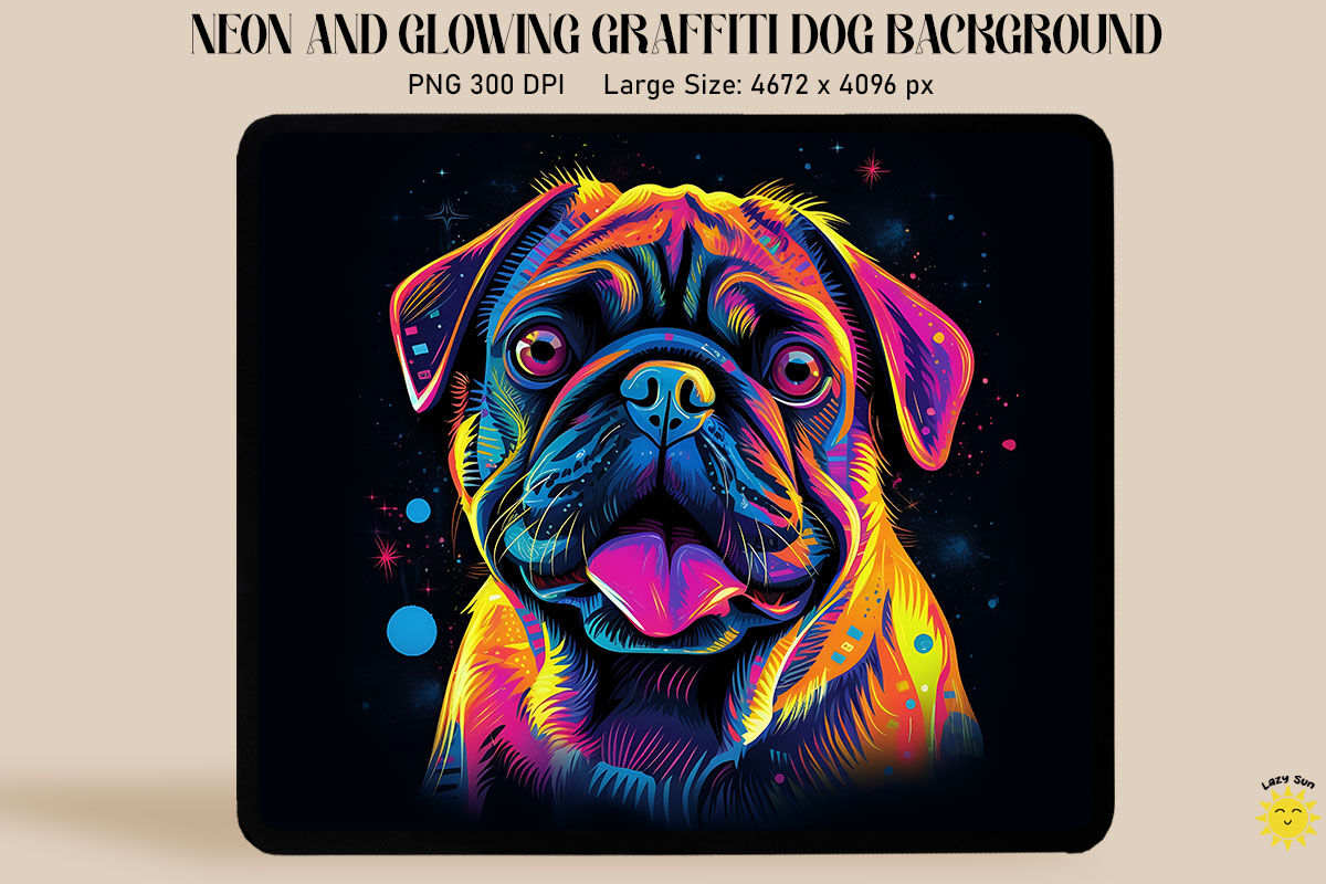 Neon Graffiti Of Pug Dog By Mulew Art | TheHungryJPEG