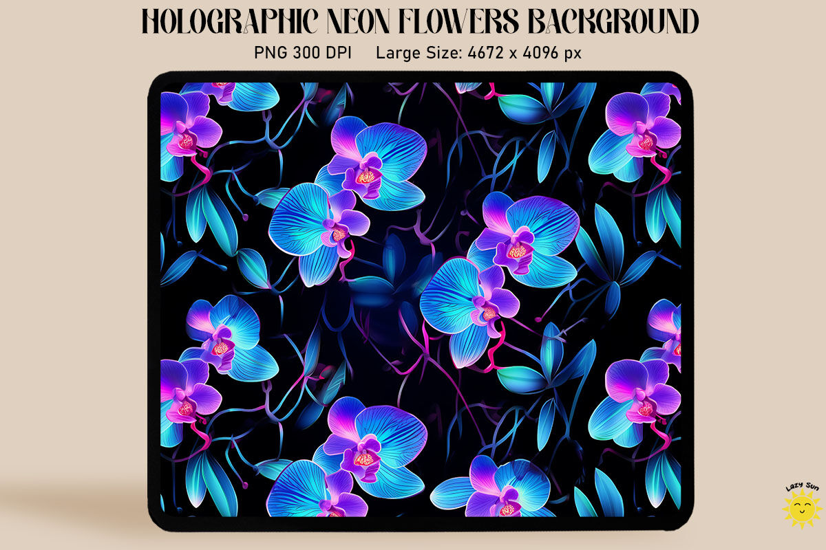 Holographic Neon Orchid Flowers By Mulew Art