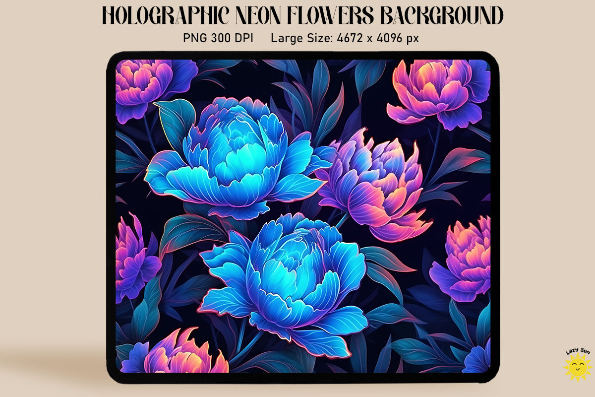Holographic Neon Peony Flowers By Mulew Art