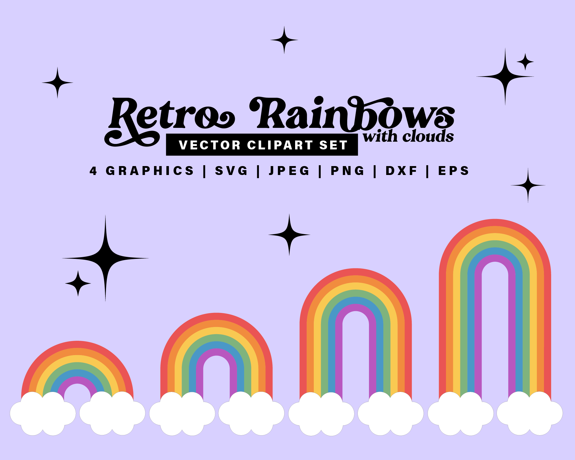 Retro Cloud Rainbow SVG Bundle PNG Cut File, Groovy Rainbow with