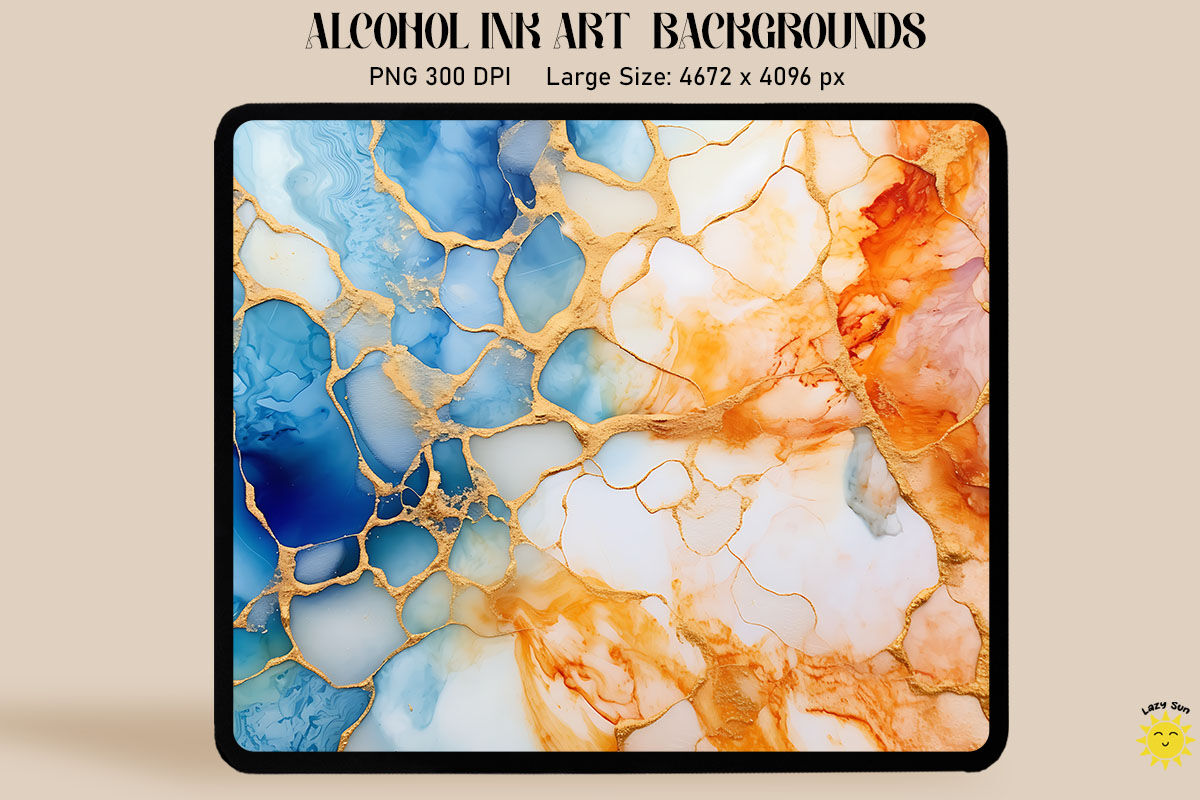 Blue, Orange And White Alcohol Ink Art By Mulew Art