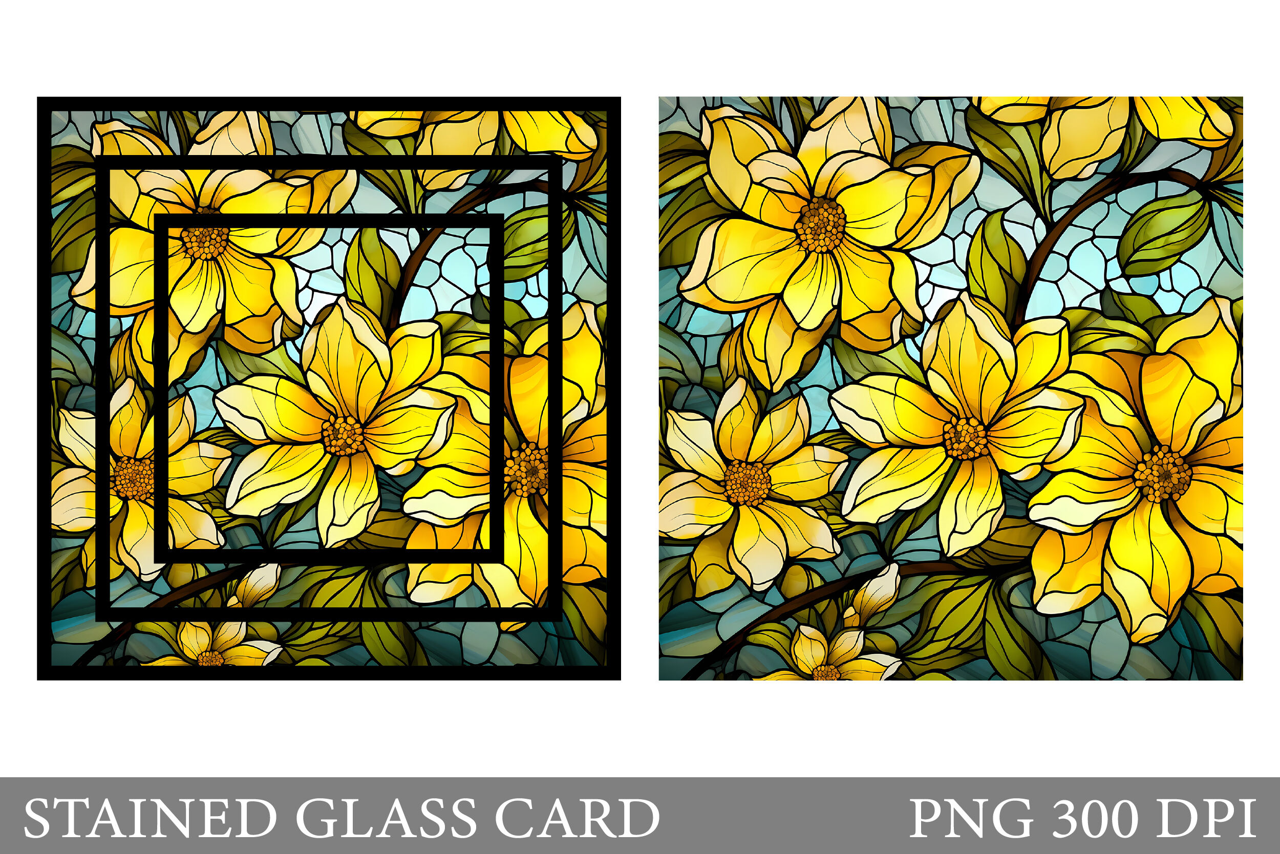 Stained Glass Yellow Flowers Card Stained Glass Card Design By Irinashishkova Thehungryjpeg 3939