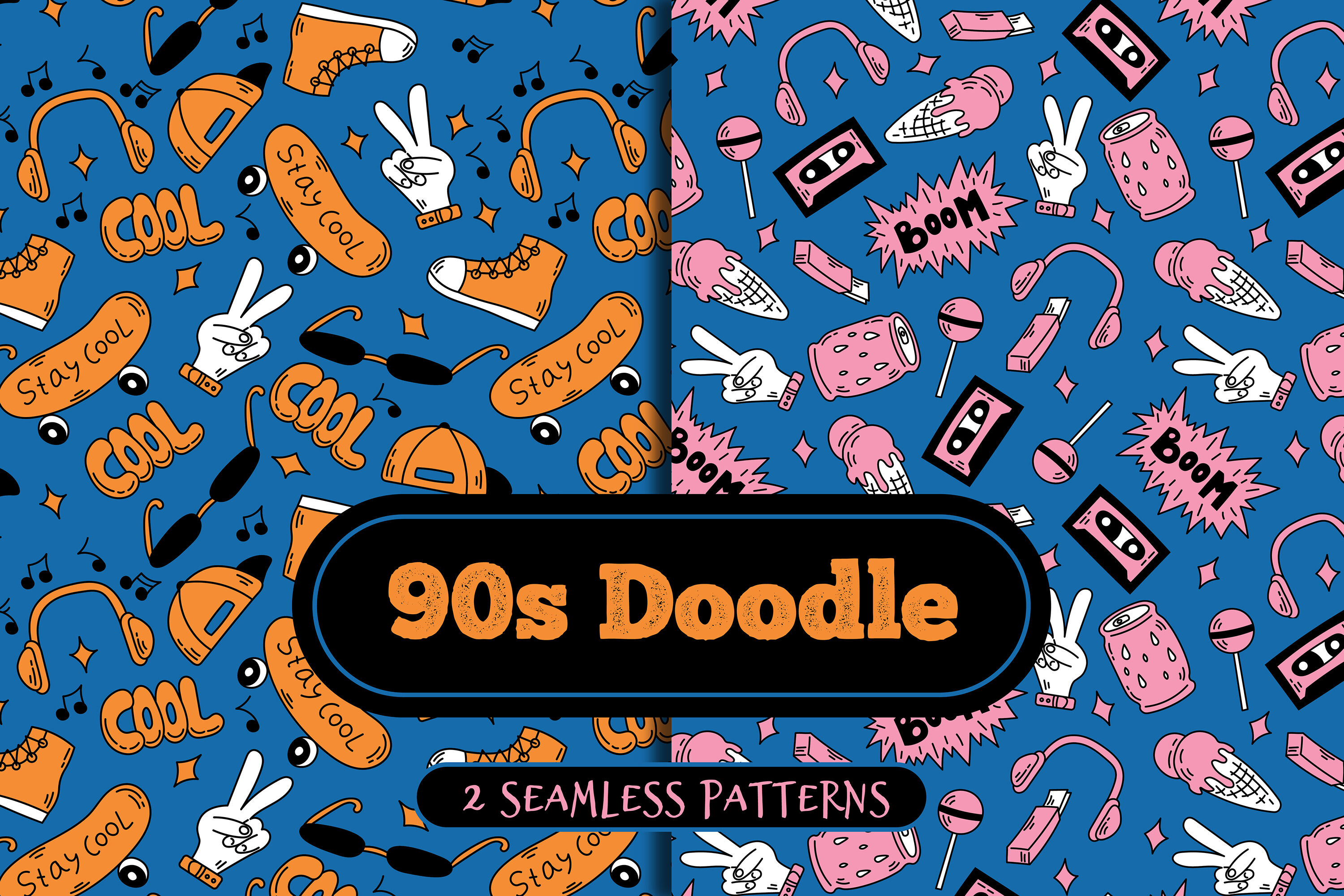 90s Doodle Seamless Patterns By Rin Green | TheHungryJPEG
